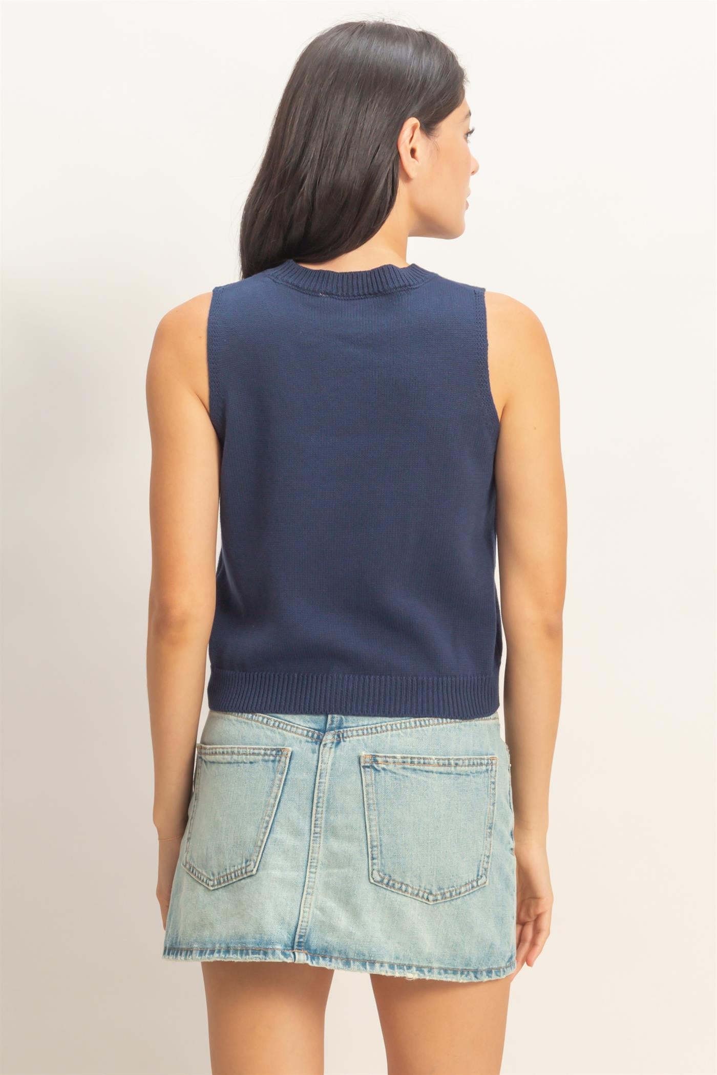 Wholesale Strawberry Sleeveless Knit Top Clothing Tops DZ26A035 NAVY DOUBLE ZERO