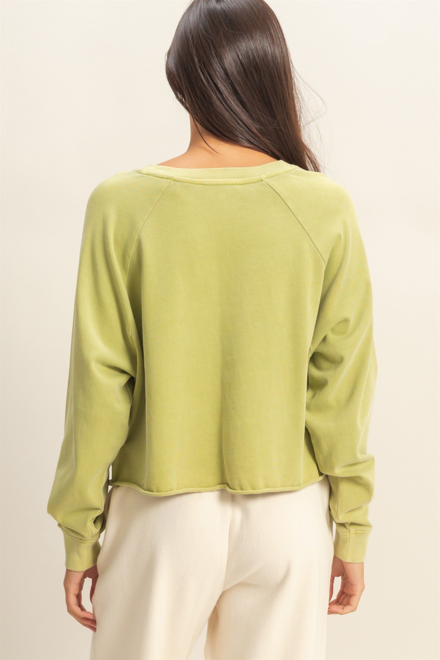 Wholesale Raglan Long Sleeve Top Clothing Tops DZ23G286 PALE OLIVE DOUBLE ZERO