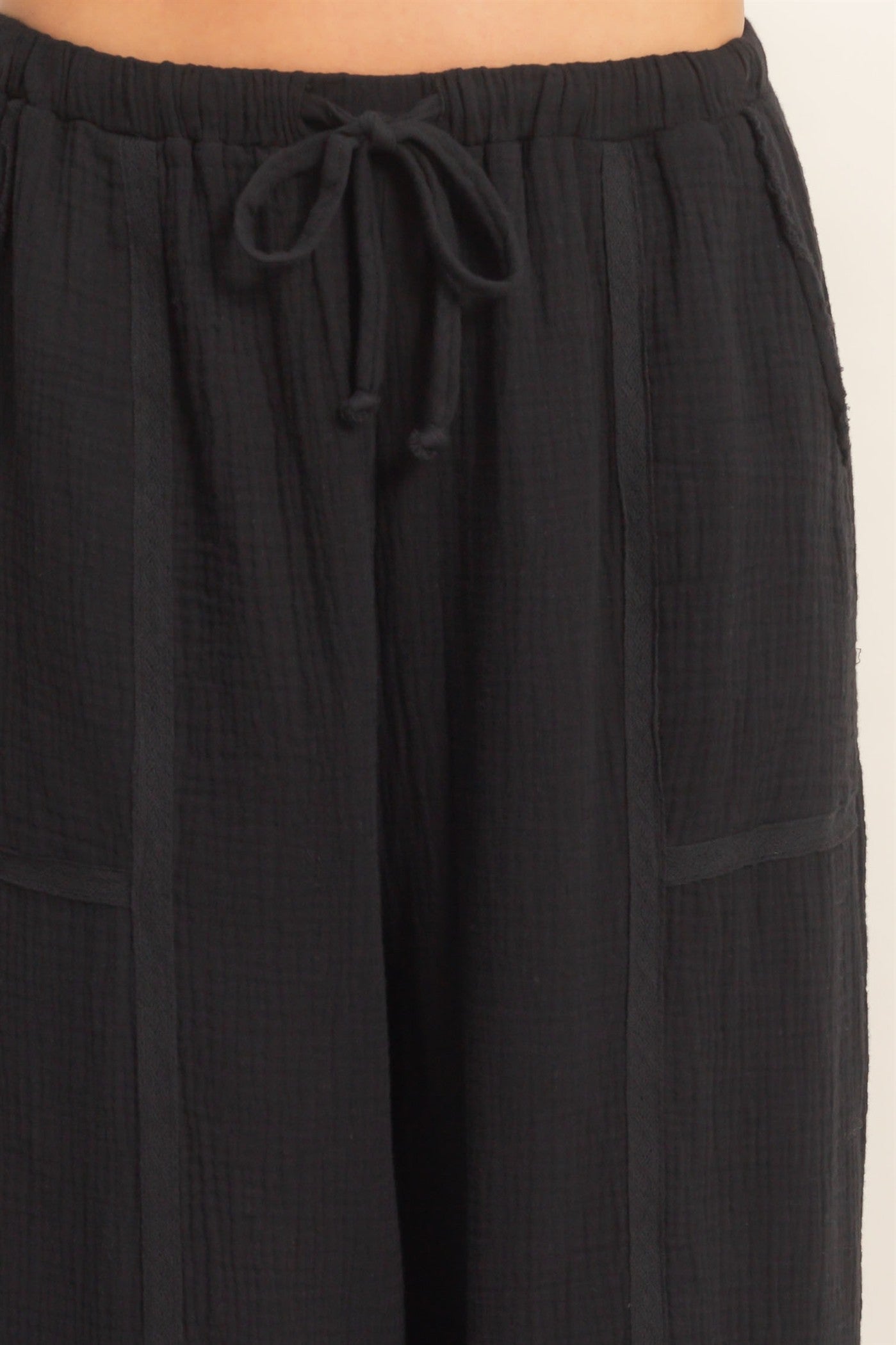 Wholesale Gauze Drawstring Jogger Pants Joggers HF26A822 BLACK HYFVE