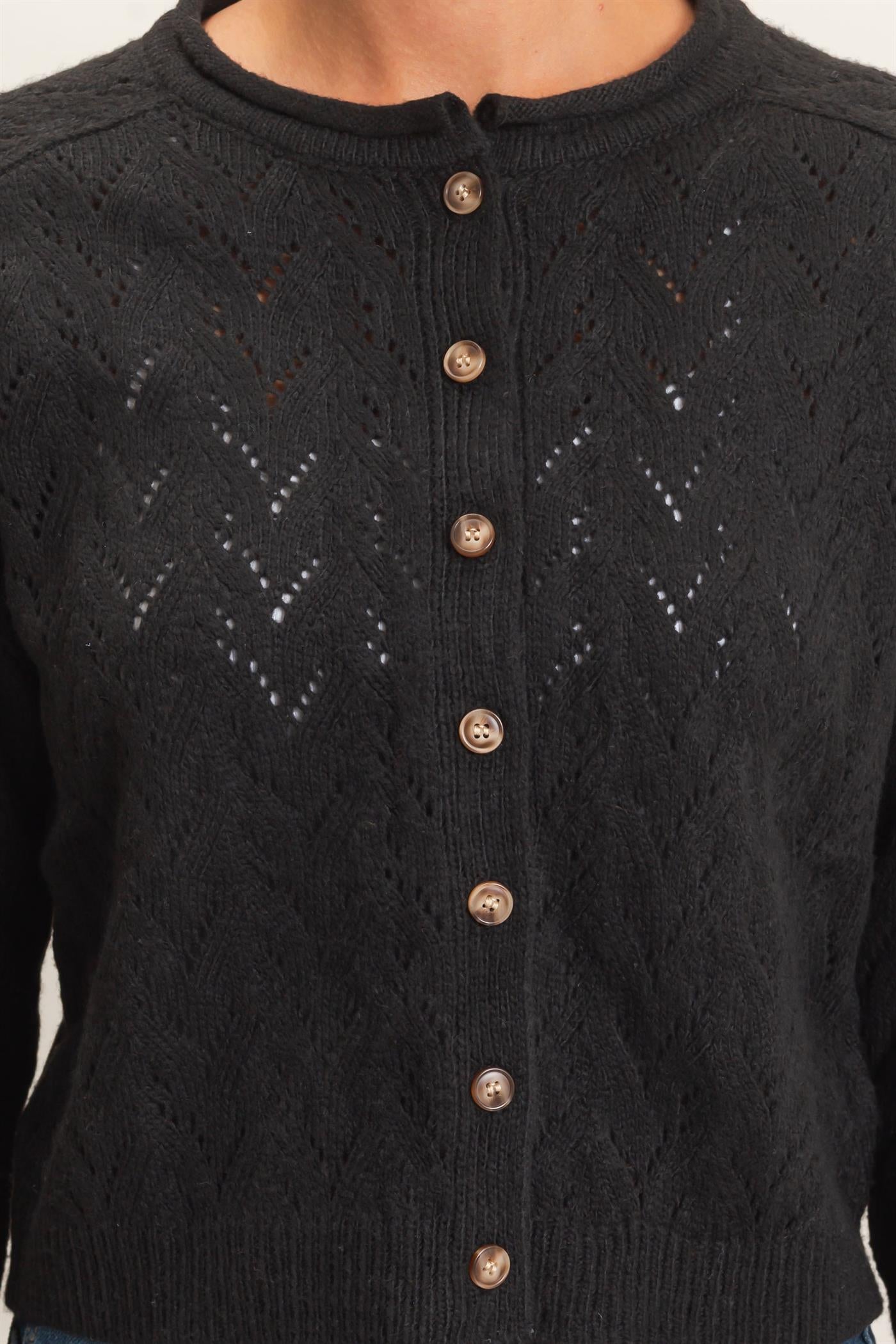 Wholesale Pointelle Knit Button Front Cardigan Cardigans DZ26C978 BLACK DOUBLE ZERO