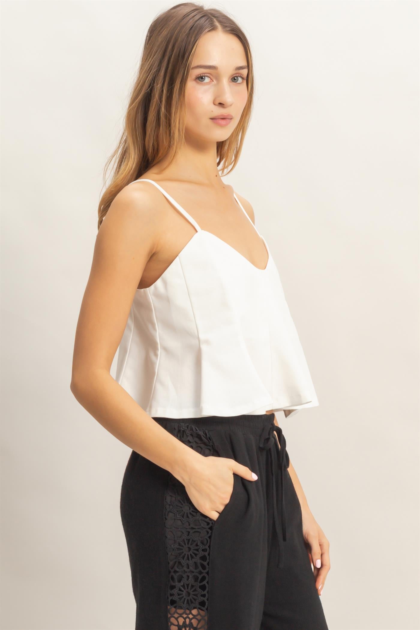 Wholesale Spaghetti Strap Peplum Top Blouses HF26A613 IVORY HYFVE