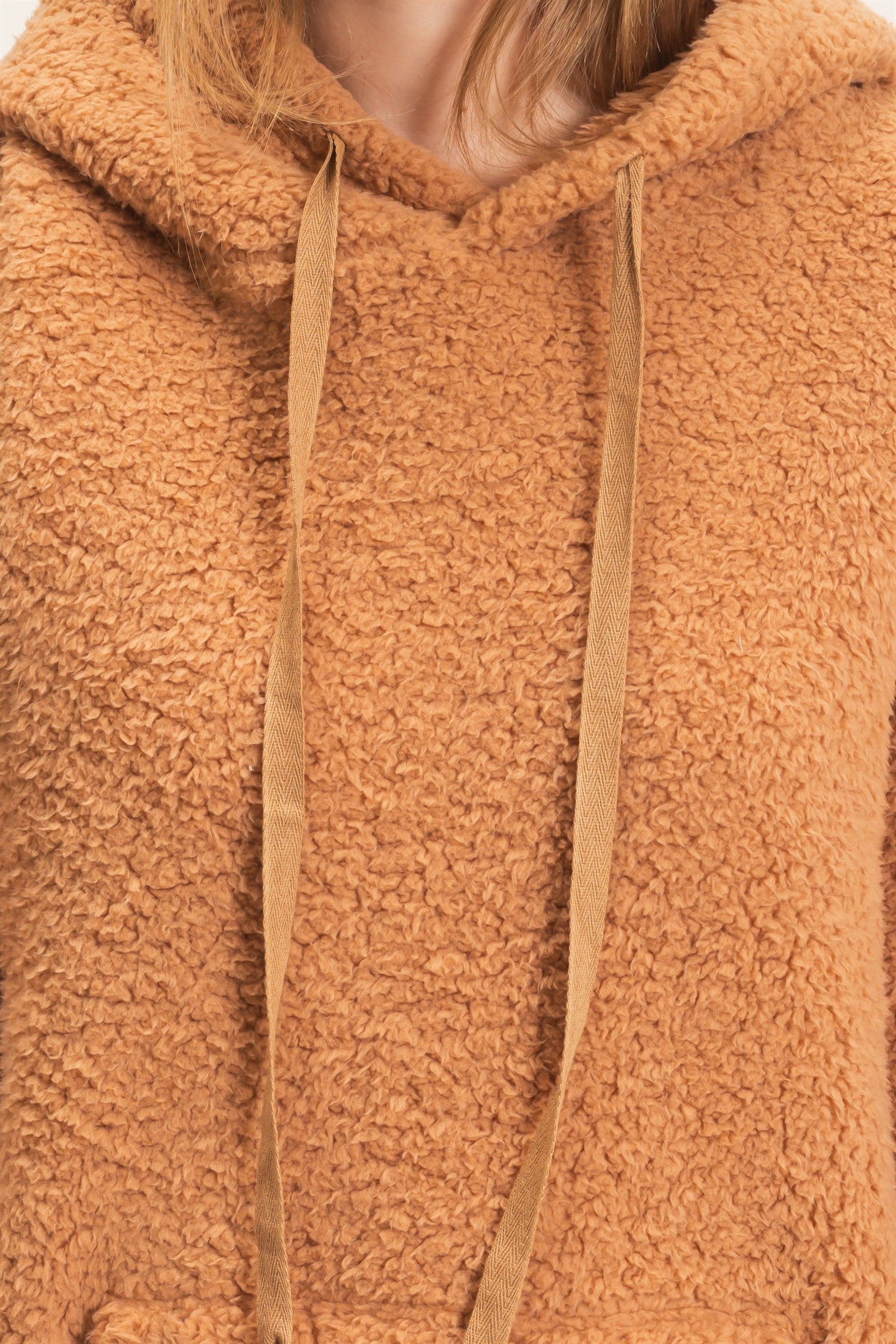 Wholesale Plush Sherpa Pullover Hoodie Hoodies HF26F289 CAMEL HYFVE