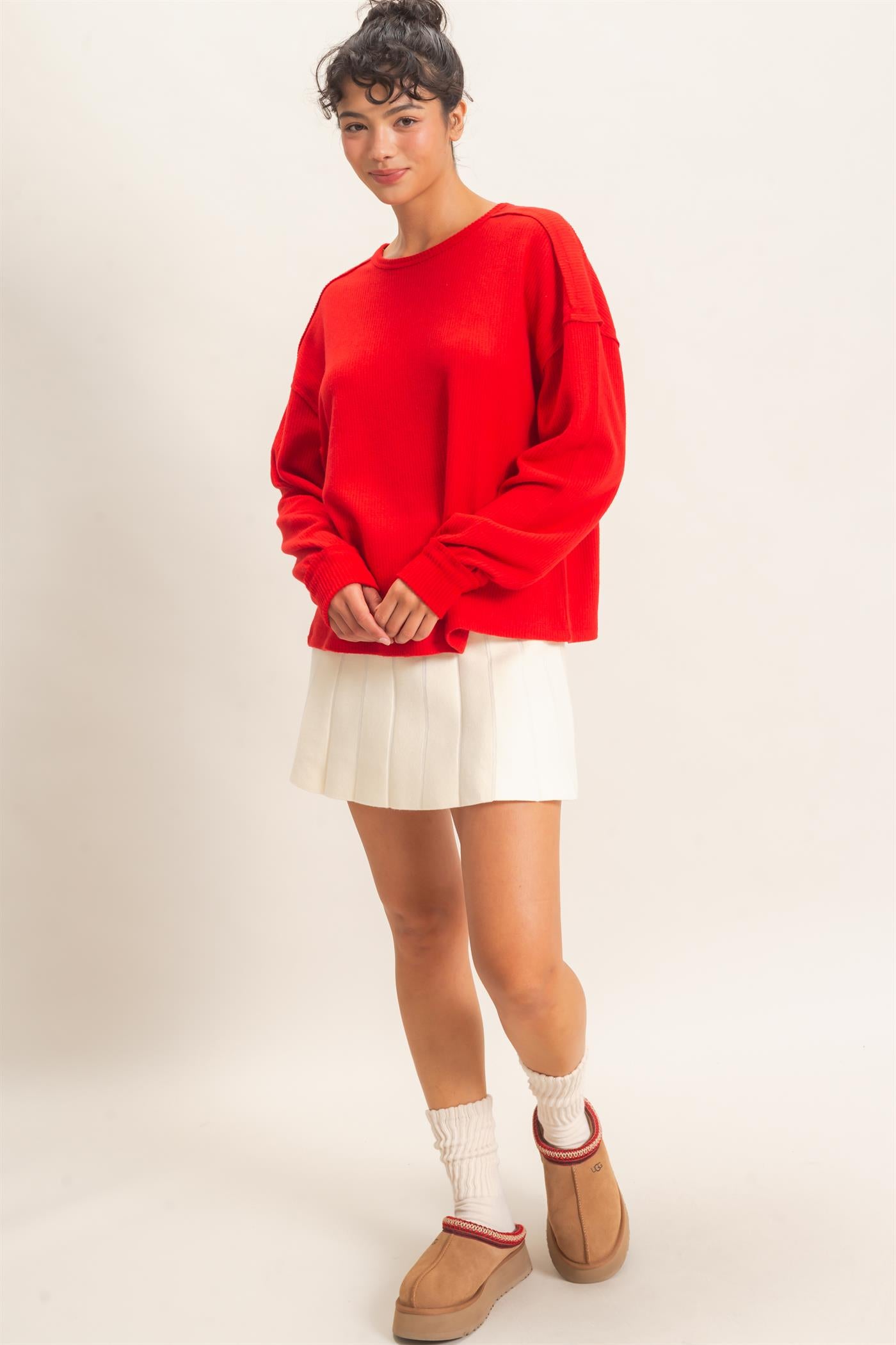 Wholesale Raw Edge Waffle Sweatshirt Sweatshirts DZ26F081 RED HYFVE