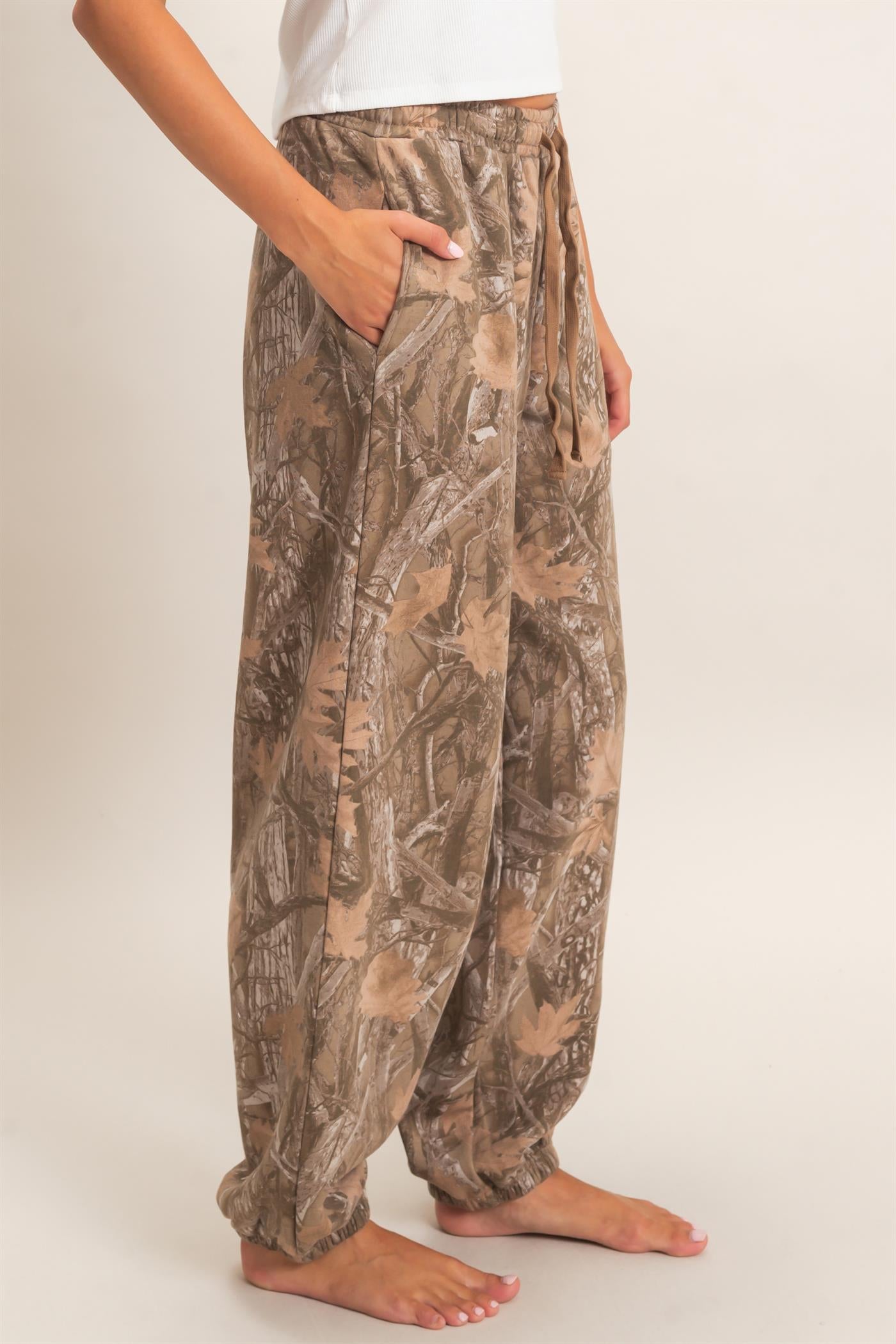 Wholesale Tree Camouflage Print Jogger Pants Pants DZ26E790 BROWN DOUBLE ZERO