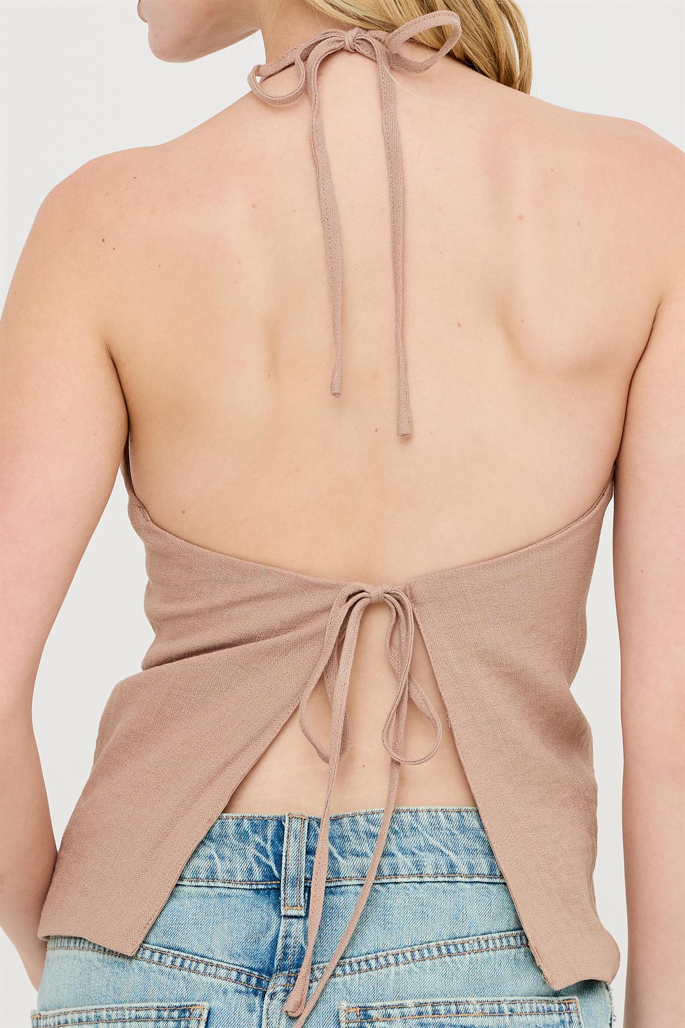 Wholesale Button Front Halter Top Clothing Tops HF26C130 LIGHT BROWN HYFVE