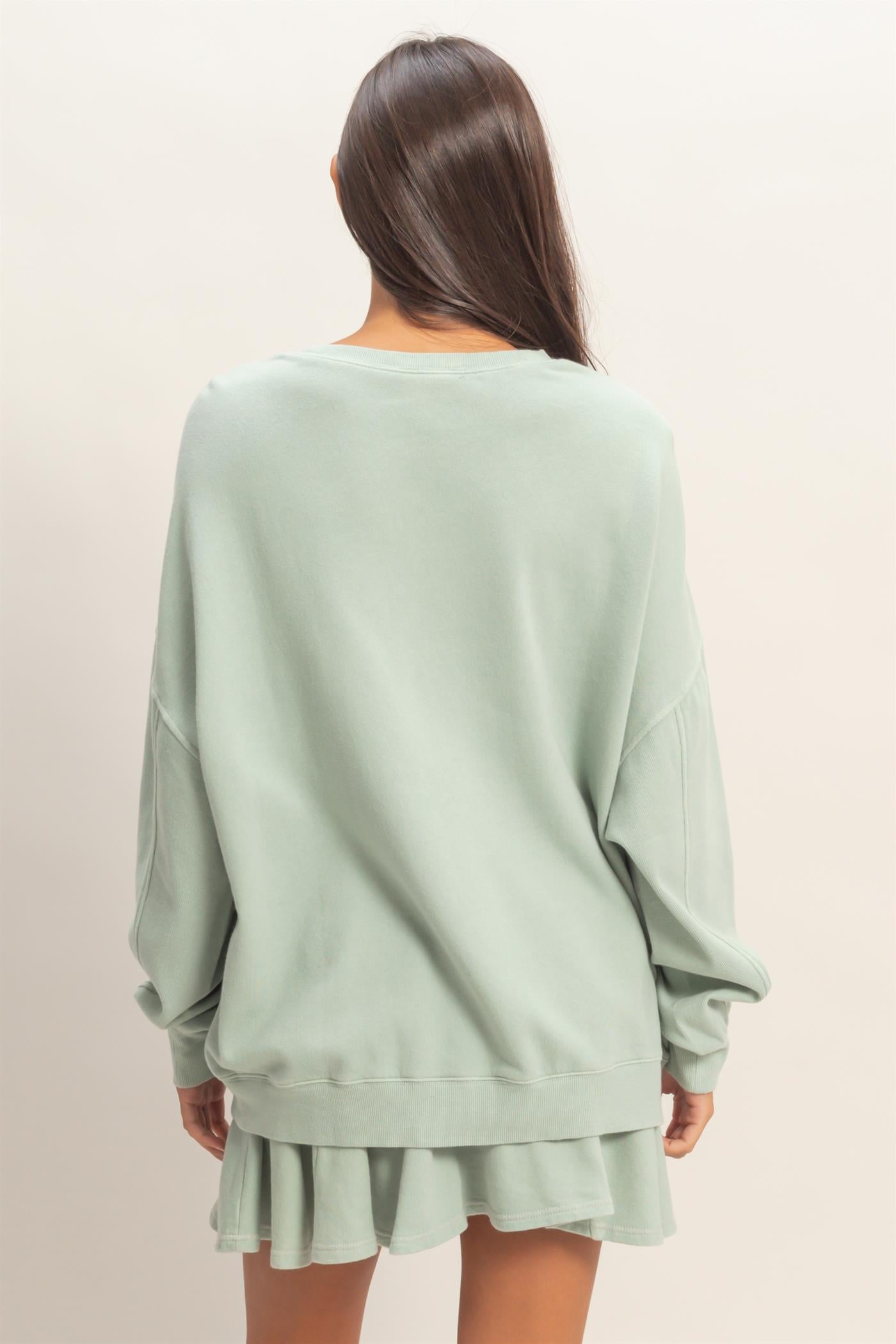 Wholesale Acid Wash Oversized Sweatshirt Sweatshirts DZ26A984 SAGE GREEN DOUBLE ZERO