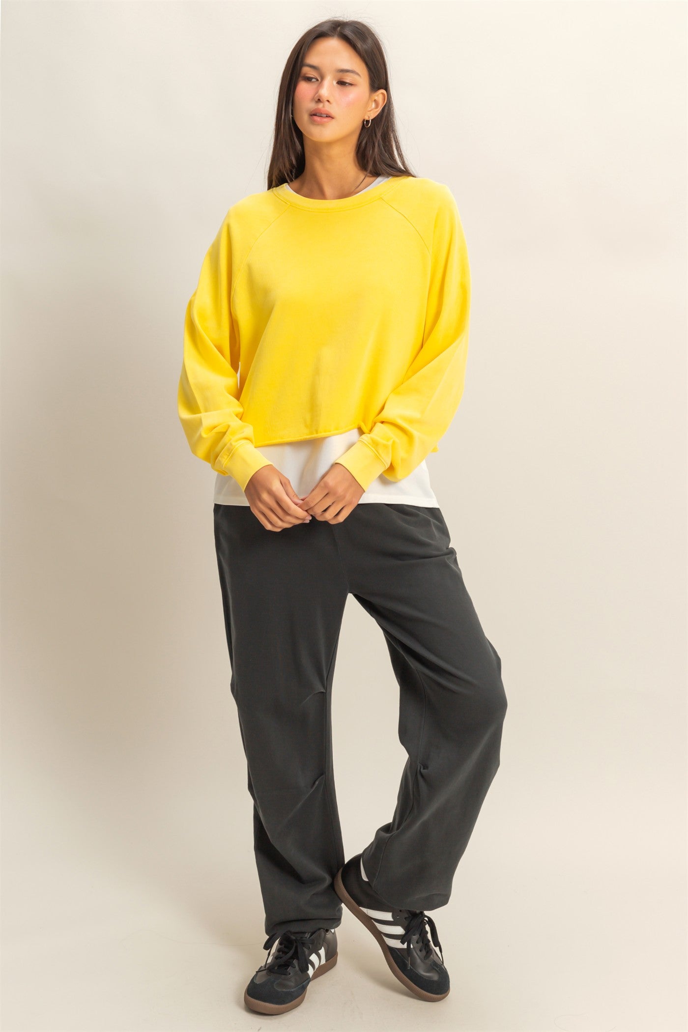 Wholesale Raglan Long Sleeve Top Clothing Tops DZ23G286 BANANA CREAM DOUBLE ZERO