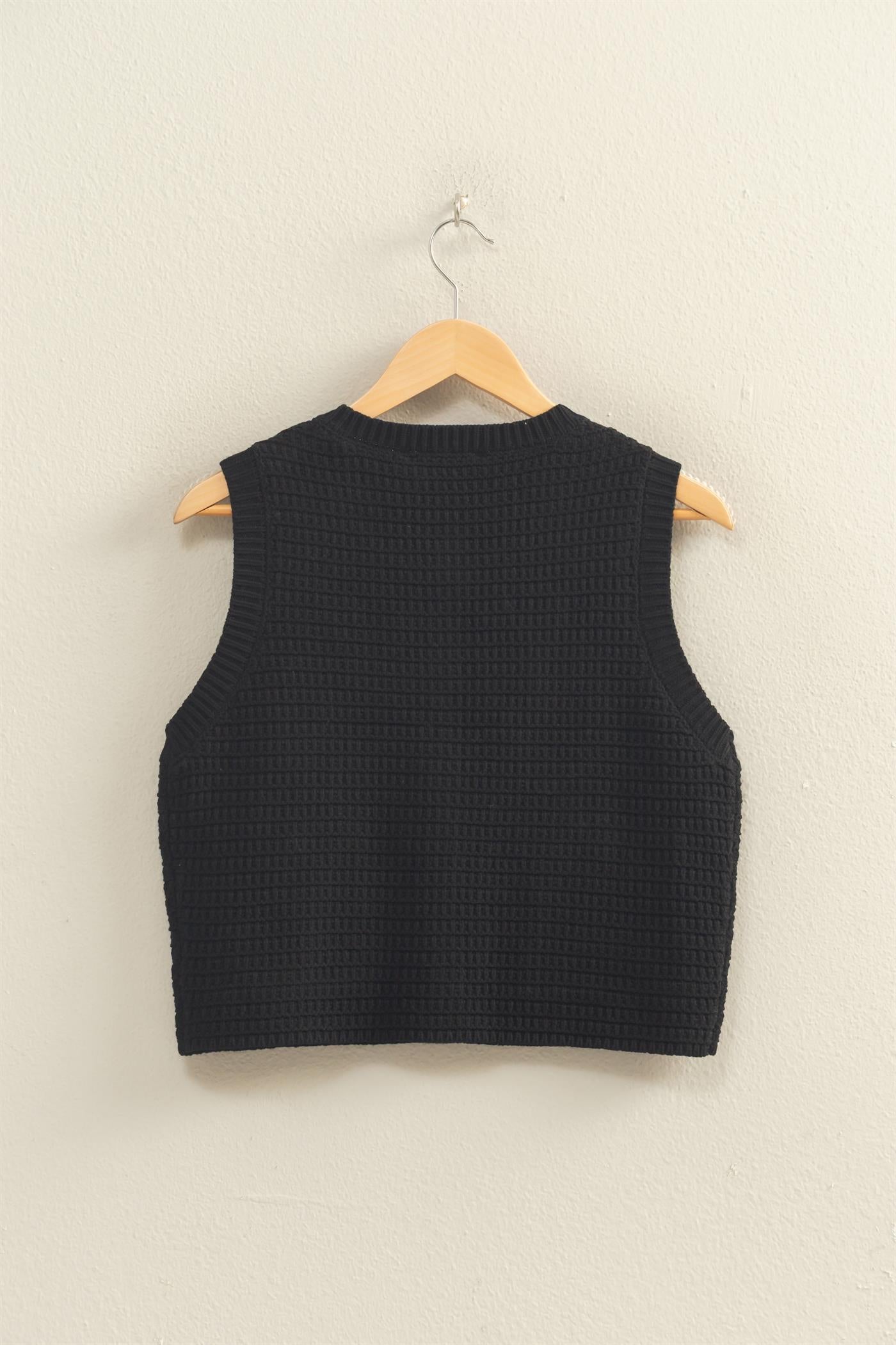 Wholesale Textured Button-Front Vest With Pocket Clothing Tops DZ26A448 BLACK DOUBLE ZERO