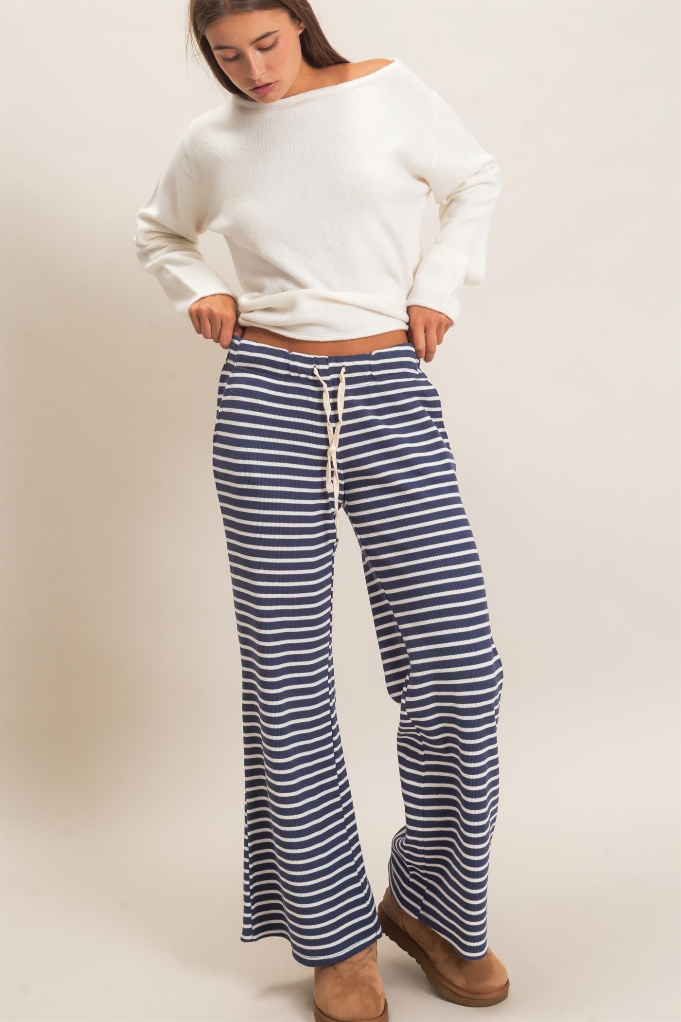 Wholesale Low Rise Striped Waffle Knit Pants Pants DZ26E553 NAVY DOUBLE ZERO