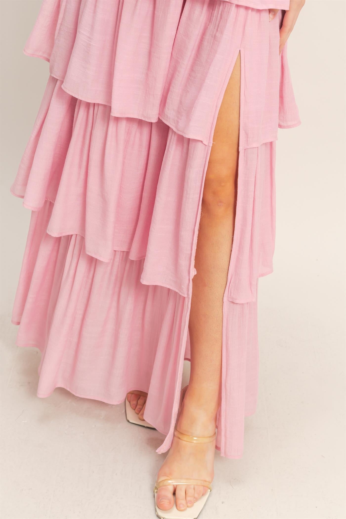 Wholesale Tiered Strapless Ruffle Dress Dresses HF26A616-D PINK HYFVE