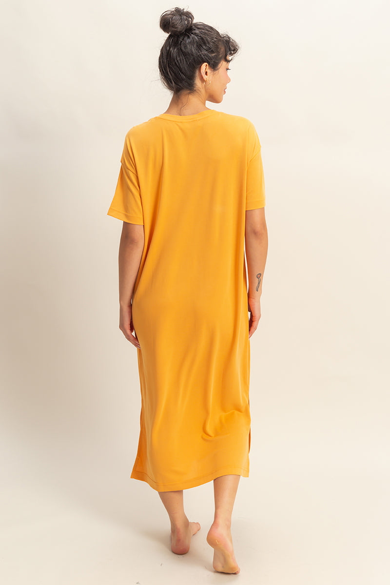 Wholesale Side Slit T-Shirt Midi Dress Dresses DZ23A961 CARAMEL DOUBLE ZERO