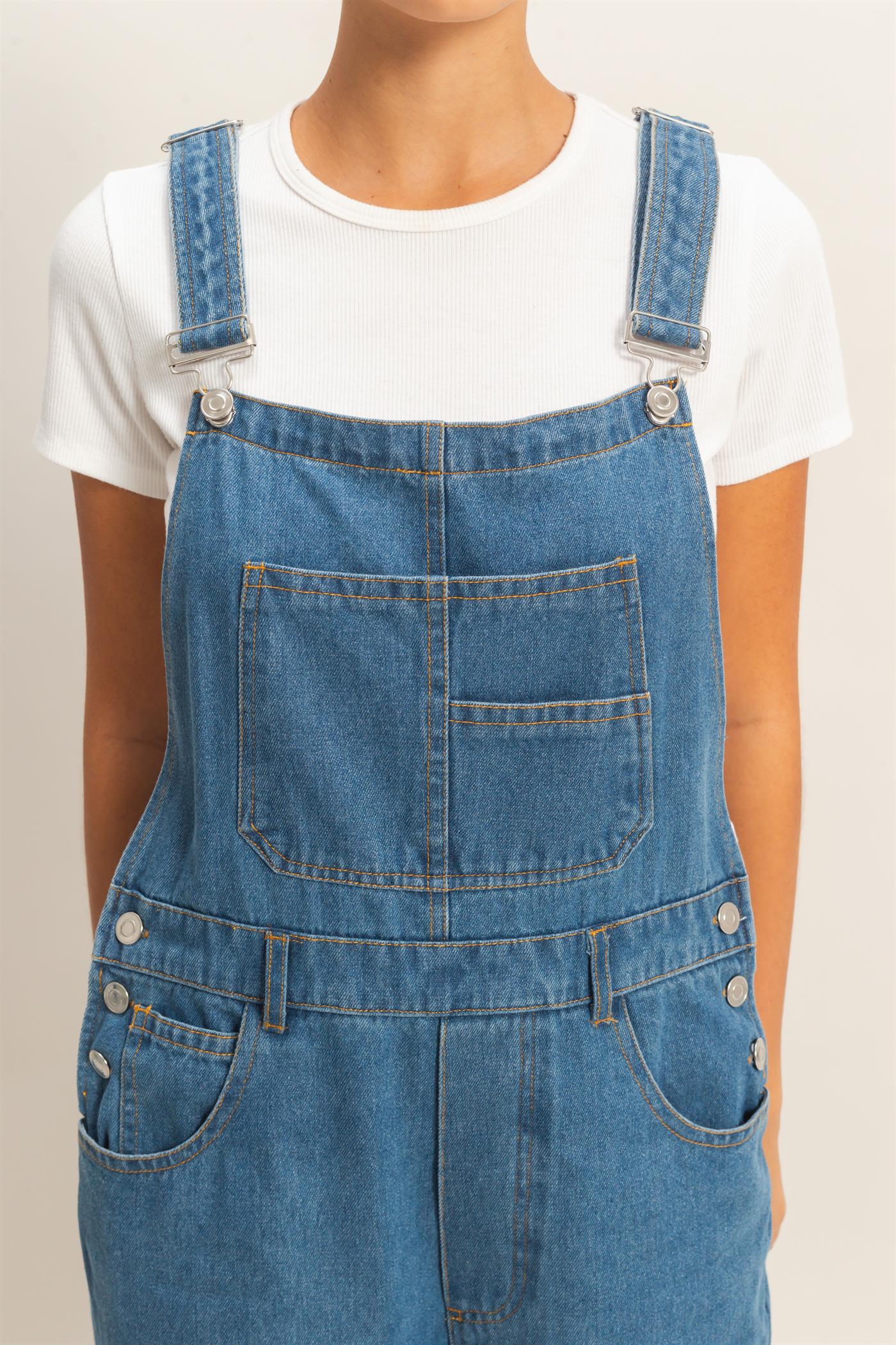 Wholesale Snow Wash Denim Overalls Clothing HF26C185 MEDIUM BLUE HYFVE