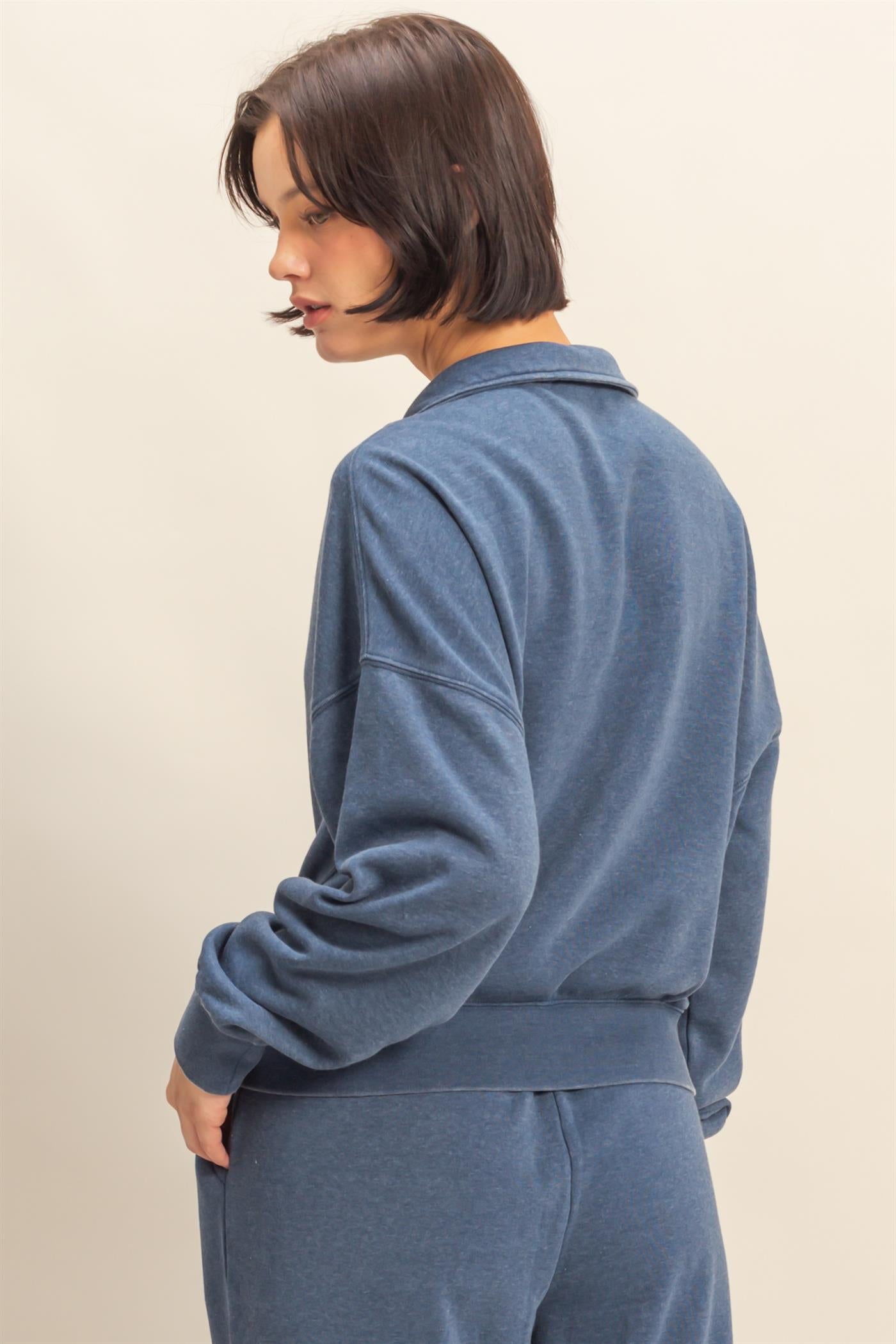 Wholesale Love This Way Half-Zip Sweatshirt Sweatshirts DZ25C908 DUSTY NAVY DOUBLE ZERO