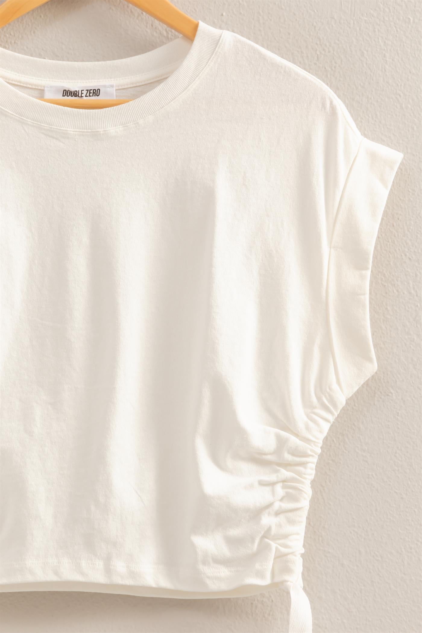 Wholesale Short Sleeve Side Tie Detail Top Clothing Tops DZ25C113 OFF WHITE DOUBLE ZERO