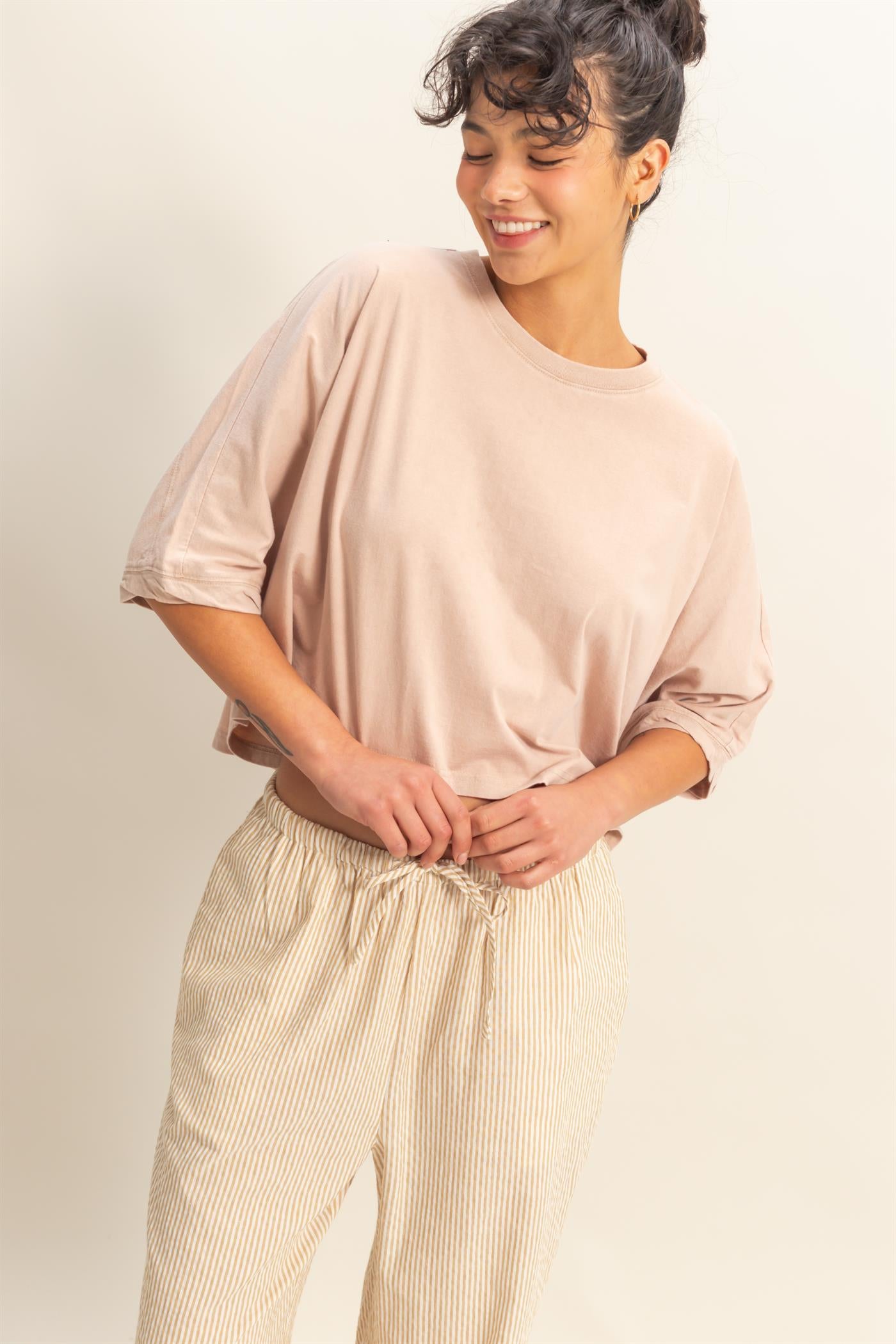 Wholesale Flowy Bat Wing Sleeves Knit Top Clothing Tops DZ25A797 TAUPE DOUBLE ZERO