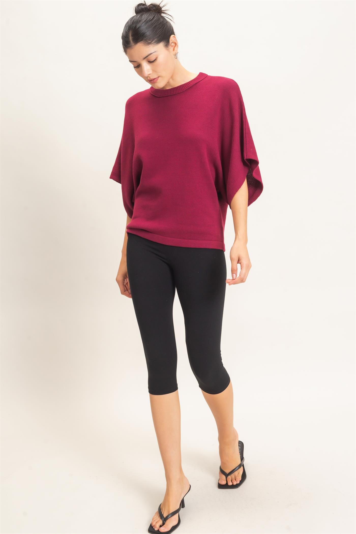 Wholesale Crew Neck Short Sleeve Sweater Sweaters HF26E378 BURGUNDY HYFVE