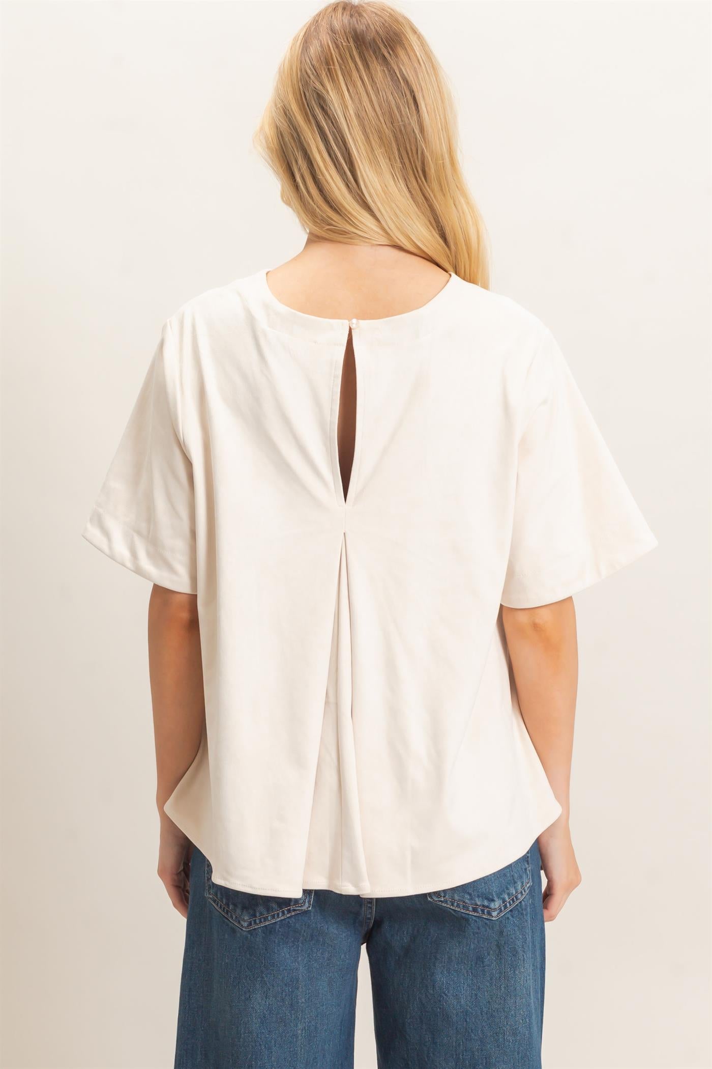 Wholesale Suede Boat Neck Top Clothing Tops HF26E351 CREAM HYFVE