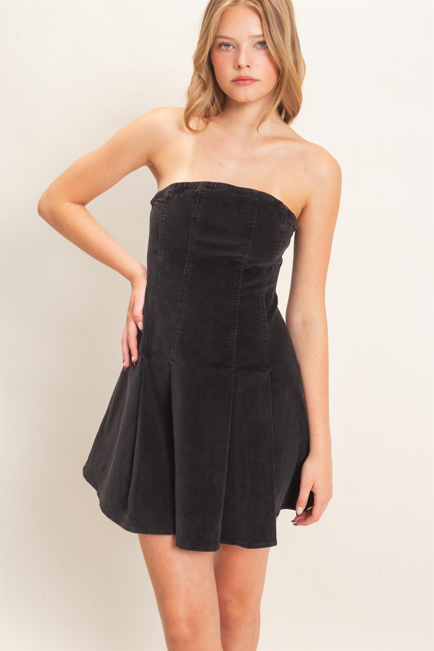 Wholesale Strapless Mineral Wash Dress Dresses HF26F215 BLACK HYFVE