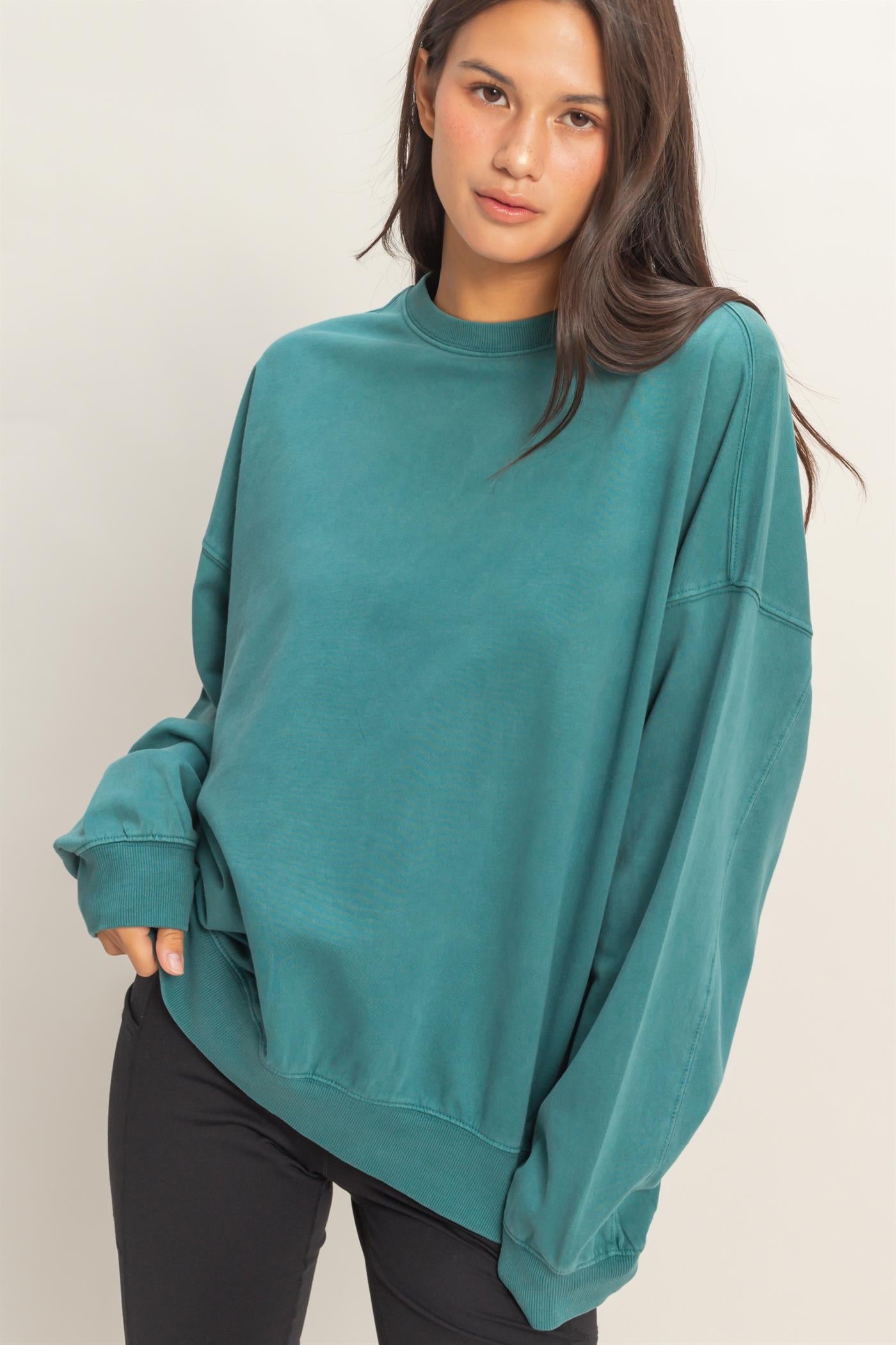 Wholesale Ribbed Crew Neck Sweatshirt Sweatshirts DZ26A265 DARK TEAL DOUBLE ZERO