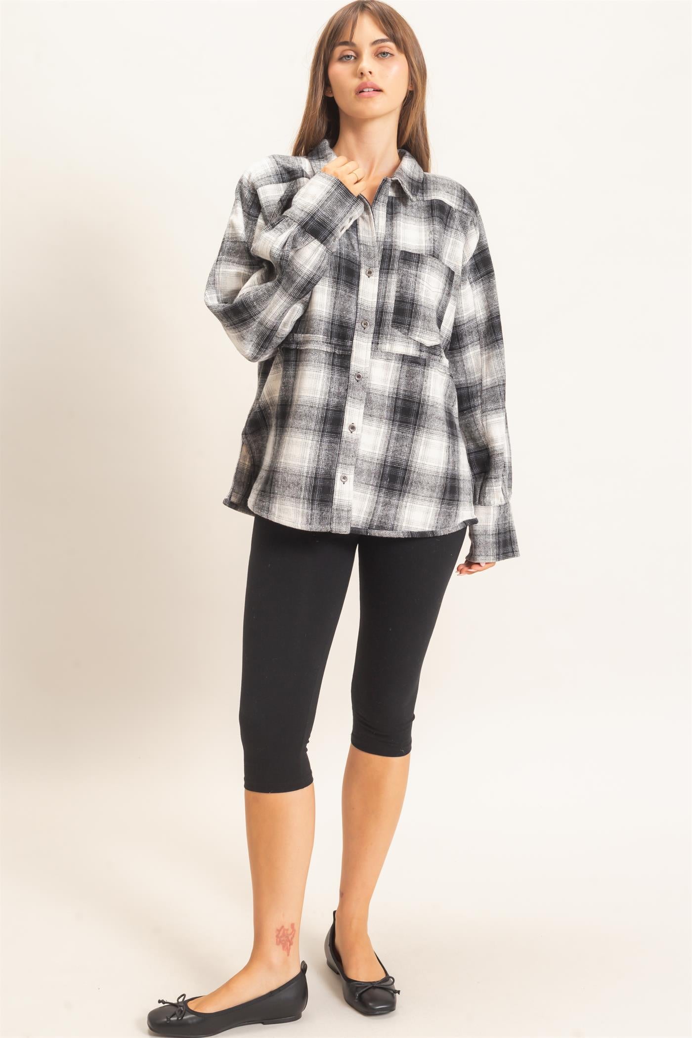 Wholesale Plaid Flannel Shirt Clothing Tops HF26C863 BLACK HYFVE