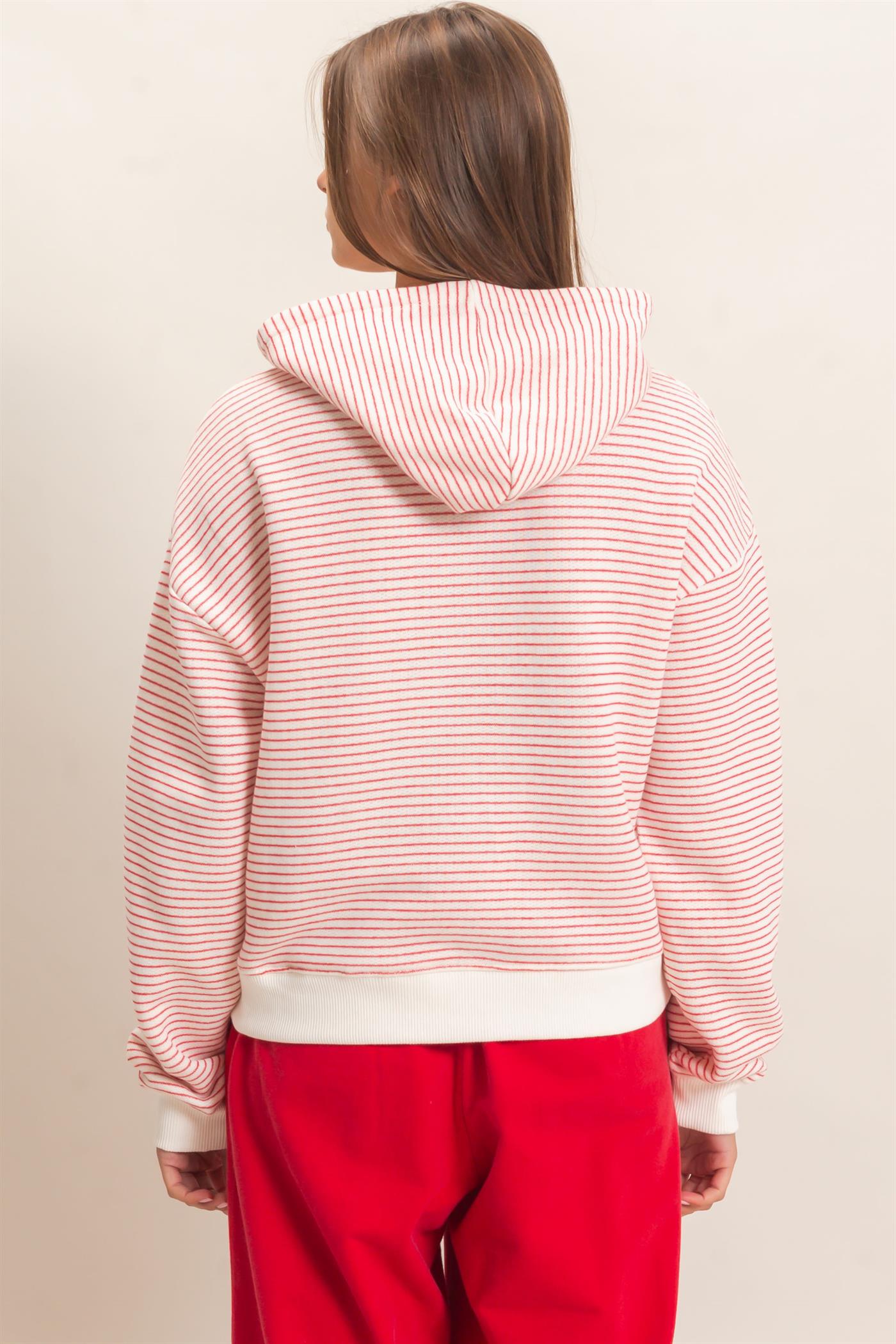 Wholesale Striped French Terry Hoodie Hoodies DZ26C619 RED DOUBLE ZERO