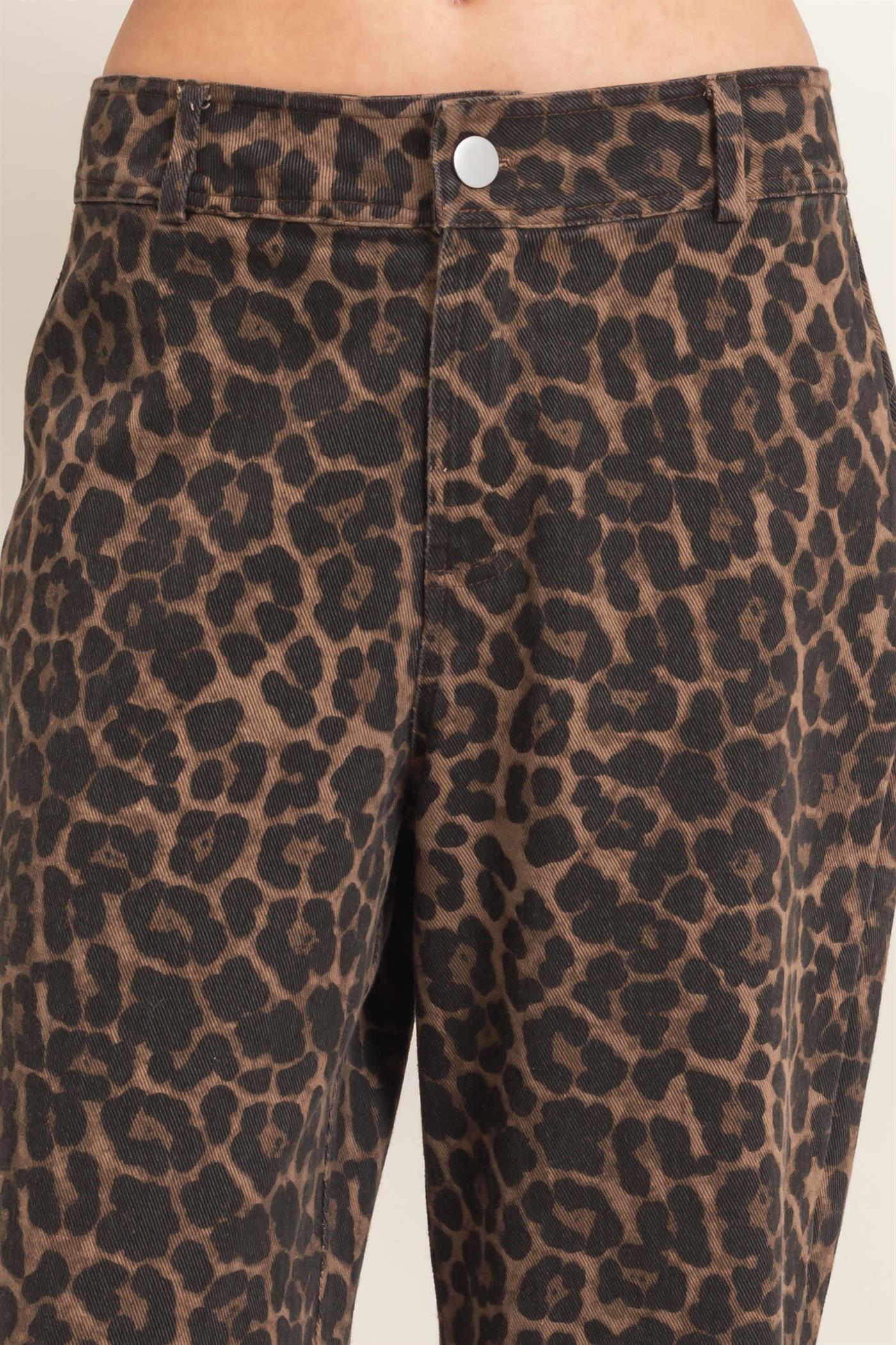 Wholesale Leopard Print Wide-Leg Pants Pants HF26F161 BROWN HYFVE