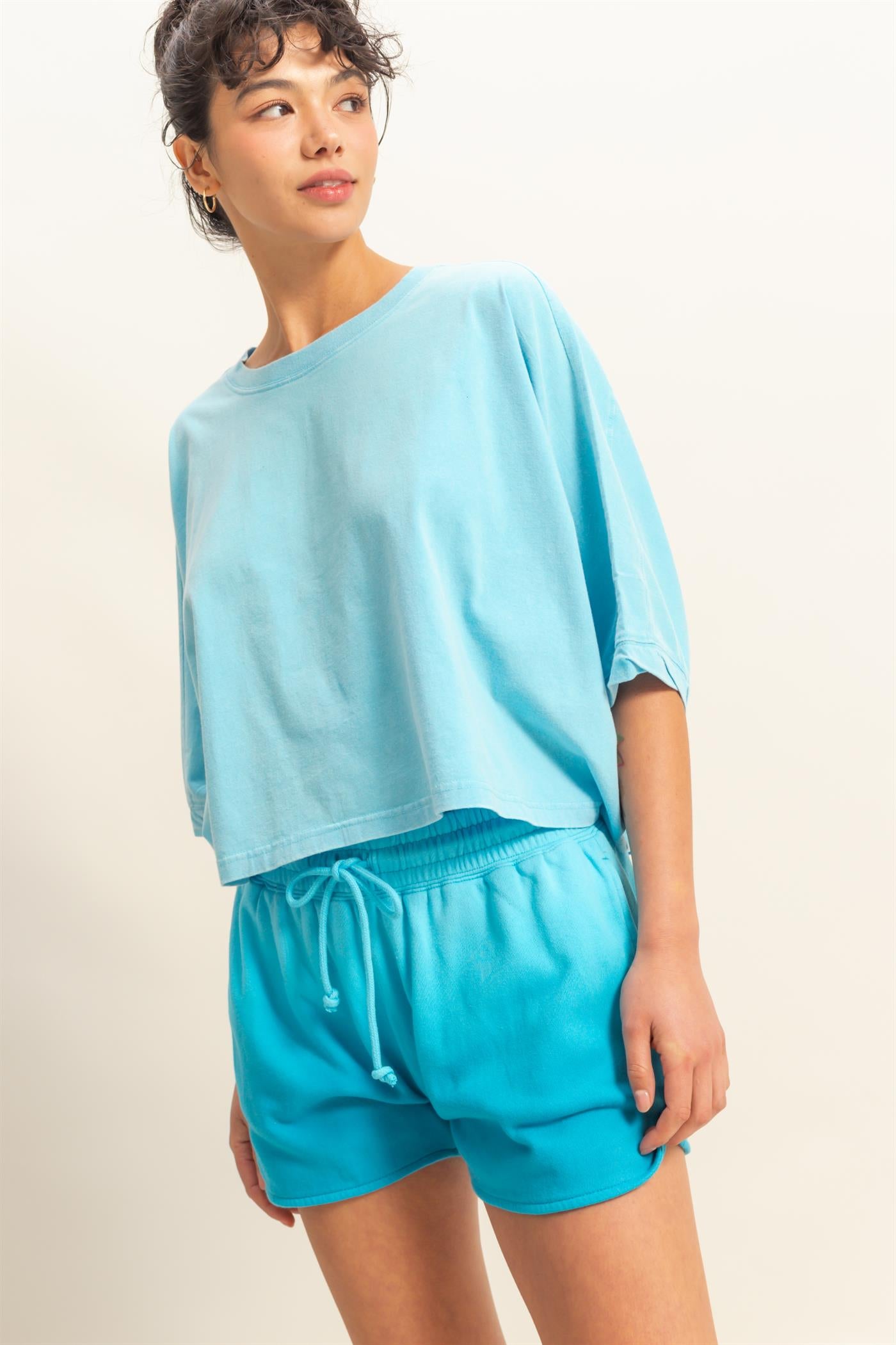 Wholesale Flowy Bat Wing Sleeves Knit Top Clothing Tops DZ25A797 AQUA BLUE DOUBLE ZERO