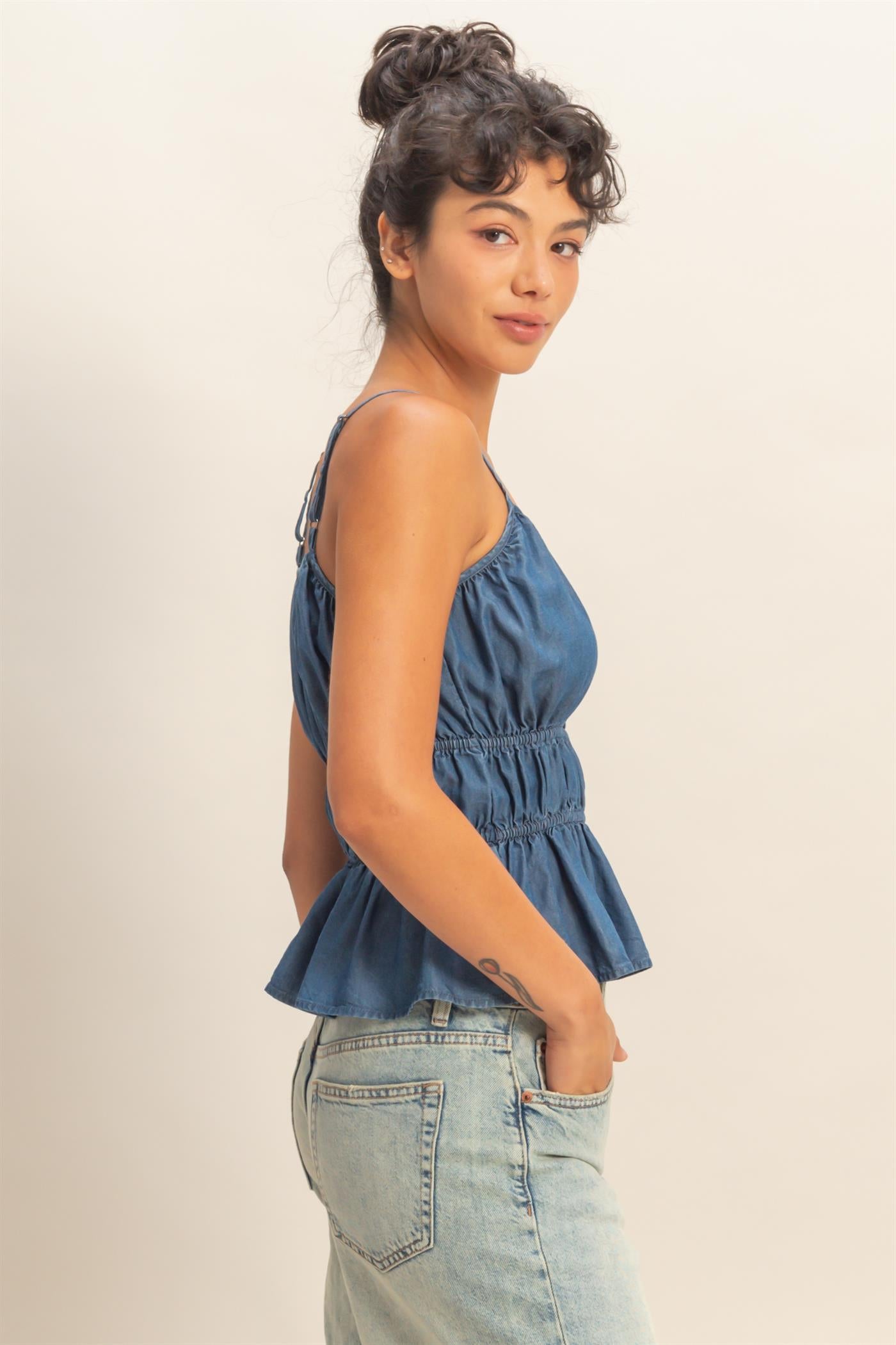 Wholesale Cinched Waist Peplum Top Camisoles DZ26C101 DARK BLUE DOUBLE ZERO