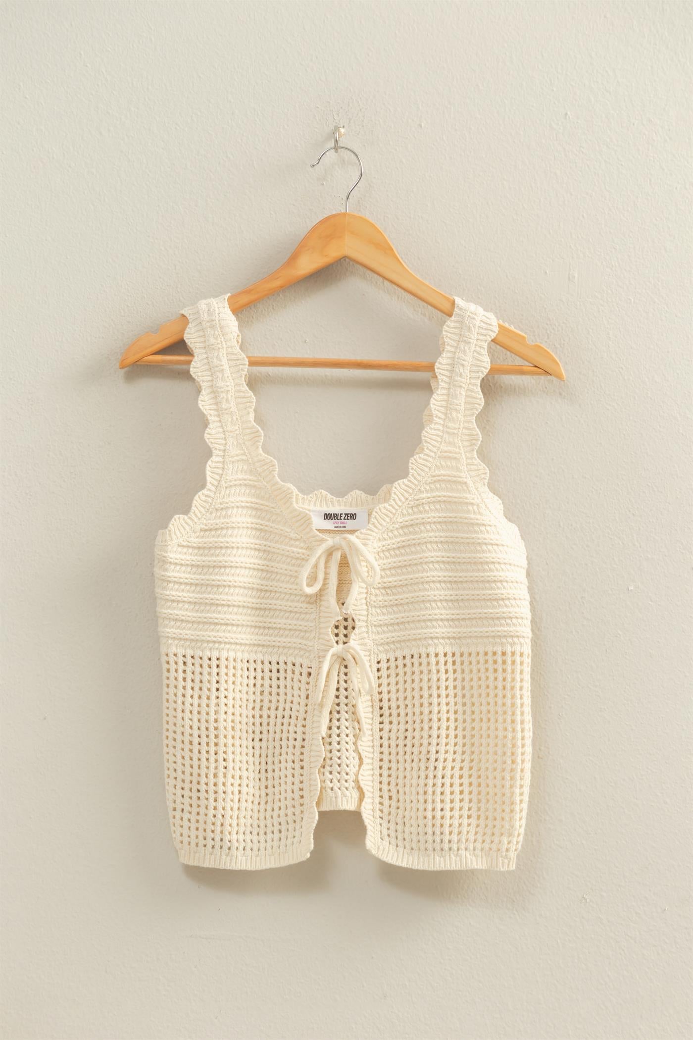 Wholesale Sleeveless Open Knit Double Tie-Front Vest Shirts DZ26A809 CREAM DOUBLE ZERO
