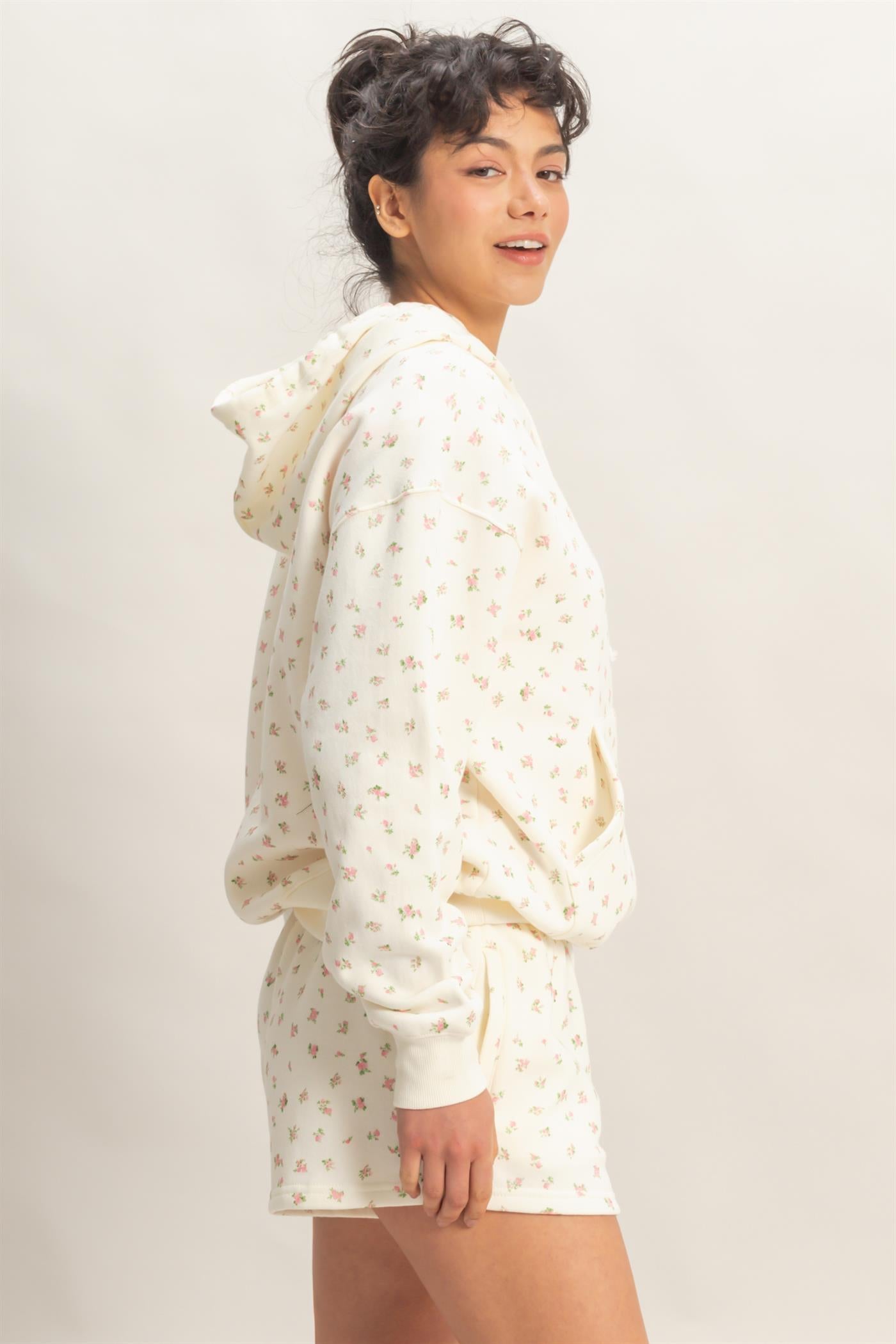 Wholesale Ditsy Floral French Terry Hoodie Sweatshirts DZ26C392 PINK DOUBLE ZERO