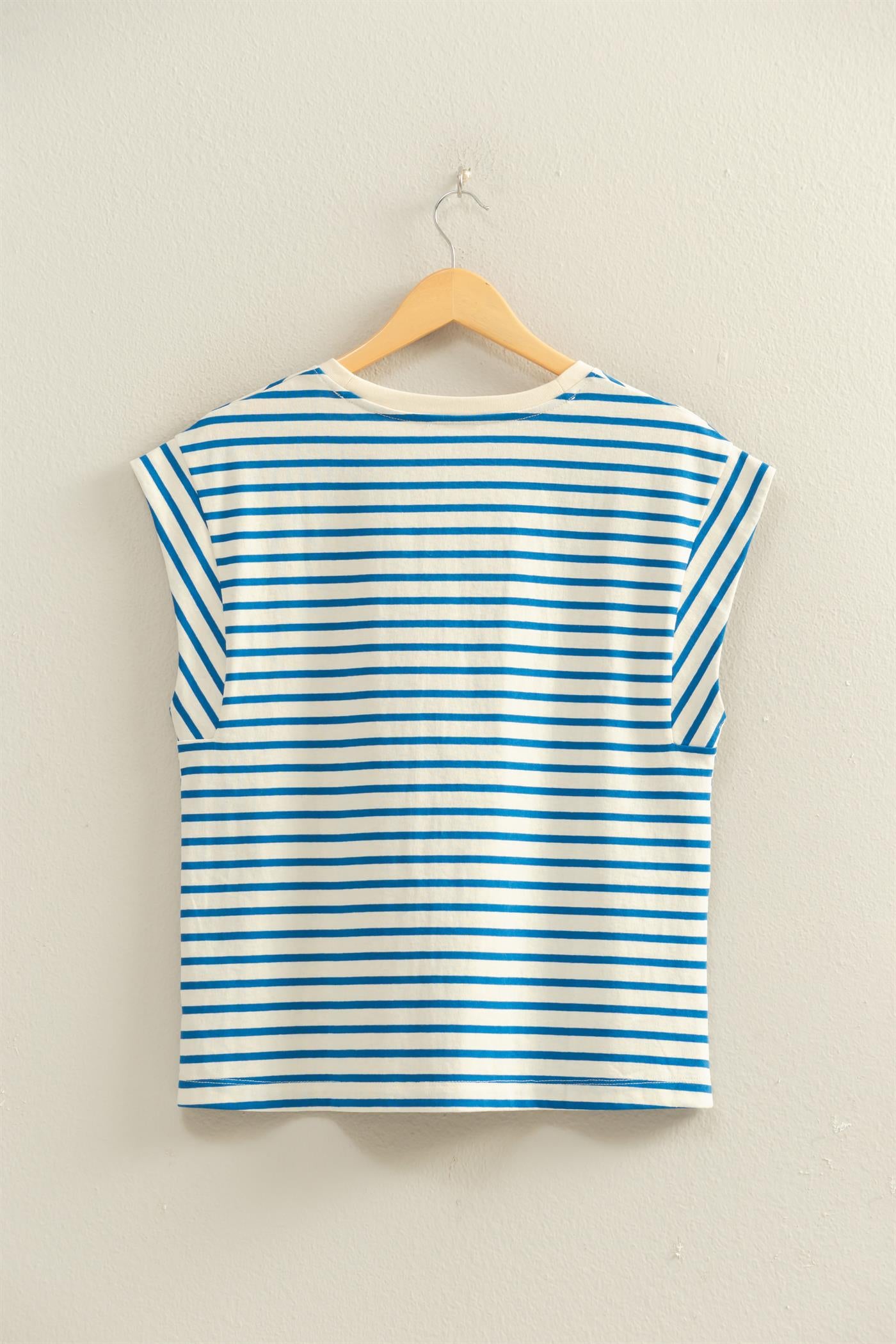 Wholesale Striped Cap Sleeve Relaxed Everyday Tee Clothing Tops DZ26C059 BLUE DOUBLE ZERO
