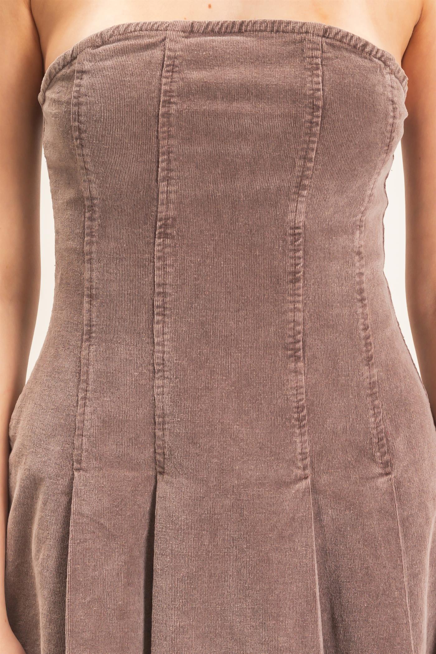 Wholesale Strapless Mineral Wash Dress Dresses HF26F215 BROWN HYFVE