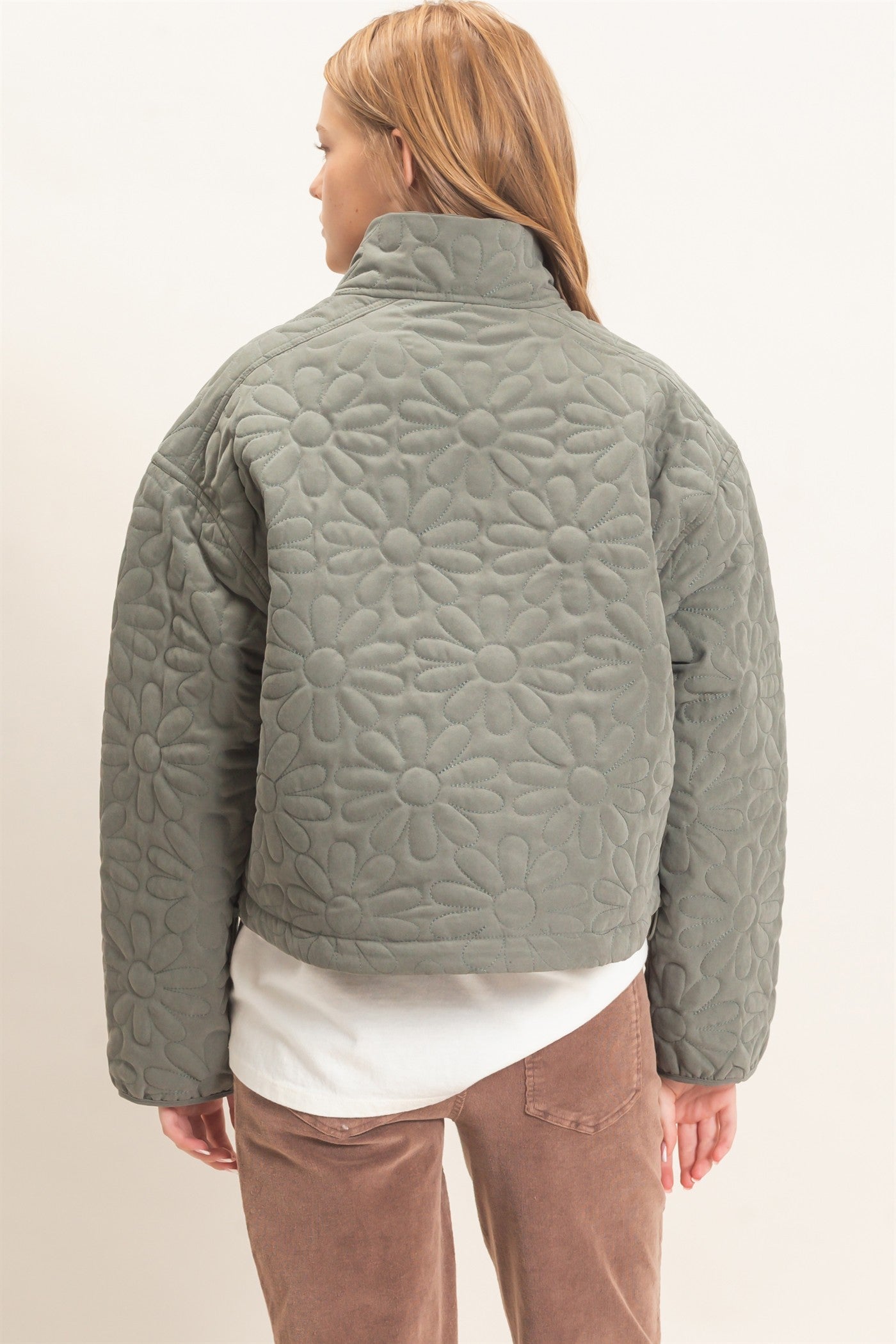 Wholesale Daisy Quilted Mock Neck Jacket Coats & Jackets HF26C821 OLIVE HYFVE