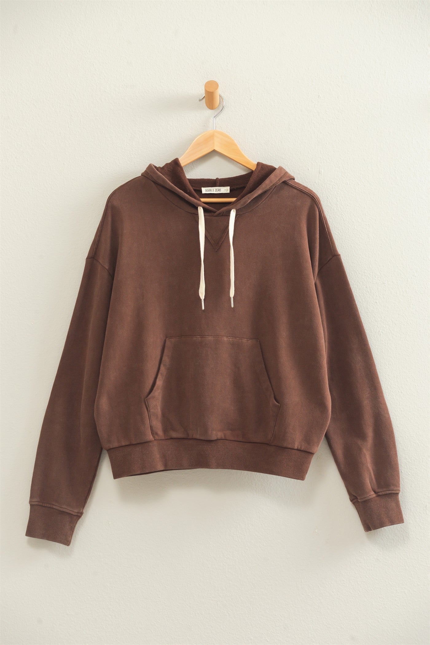 Wholesale Acid Wash Hoodie Clothing Tops DZ26E112 DARK BROWN DOUBLE ZERO