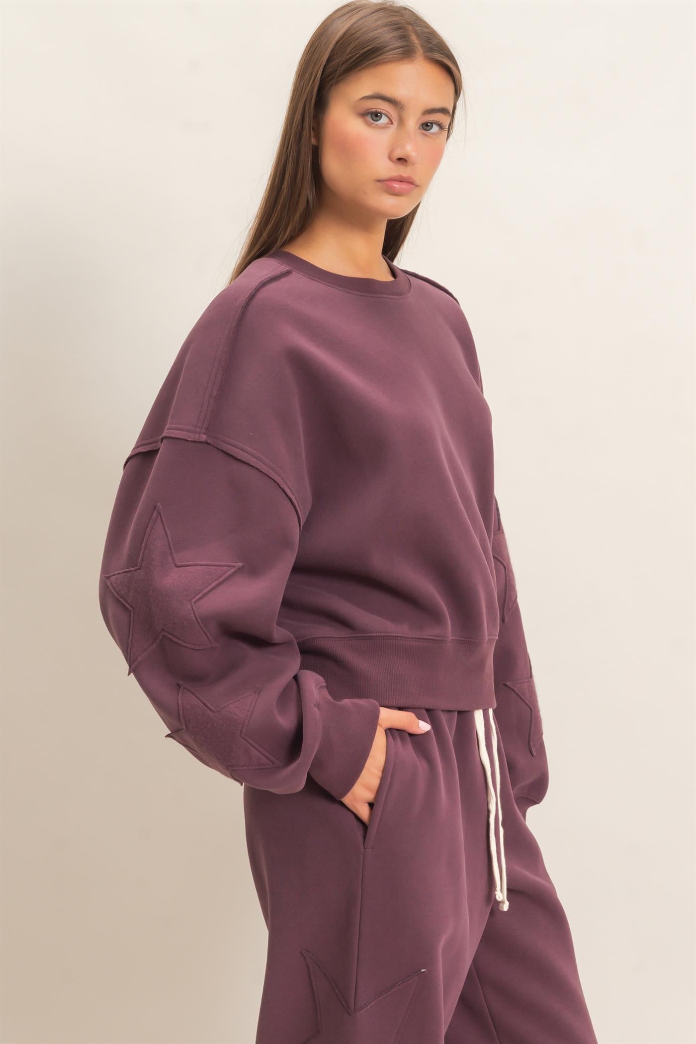 Wholesale Star Patch Sleeve Sweatshirt Sweatshirts DZ26E888 COCOA DOUBLE ZERO