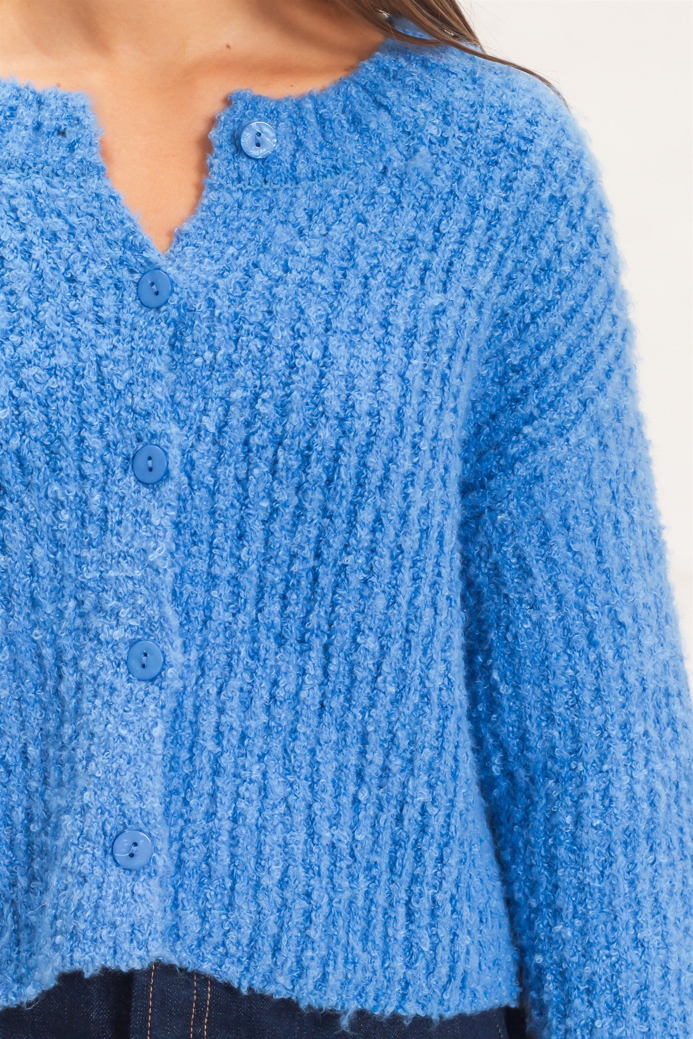 Wholesale Boucle Knit Button Front Cardigan Cardigans DZ26E270 BLUE DOUBLE ZERO