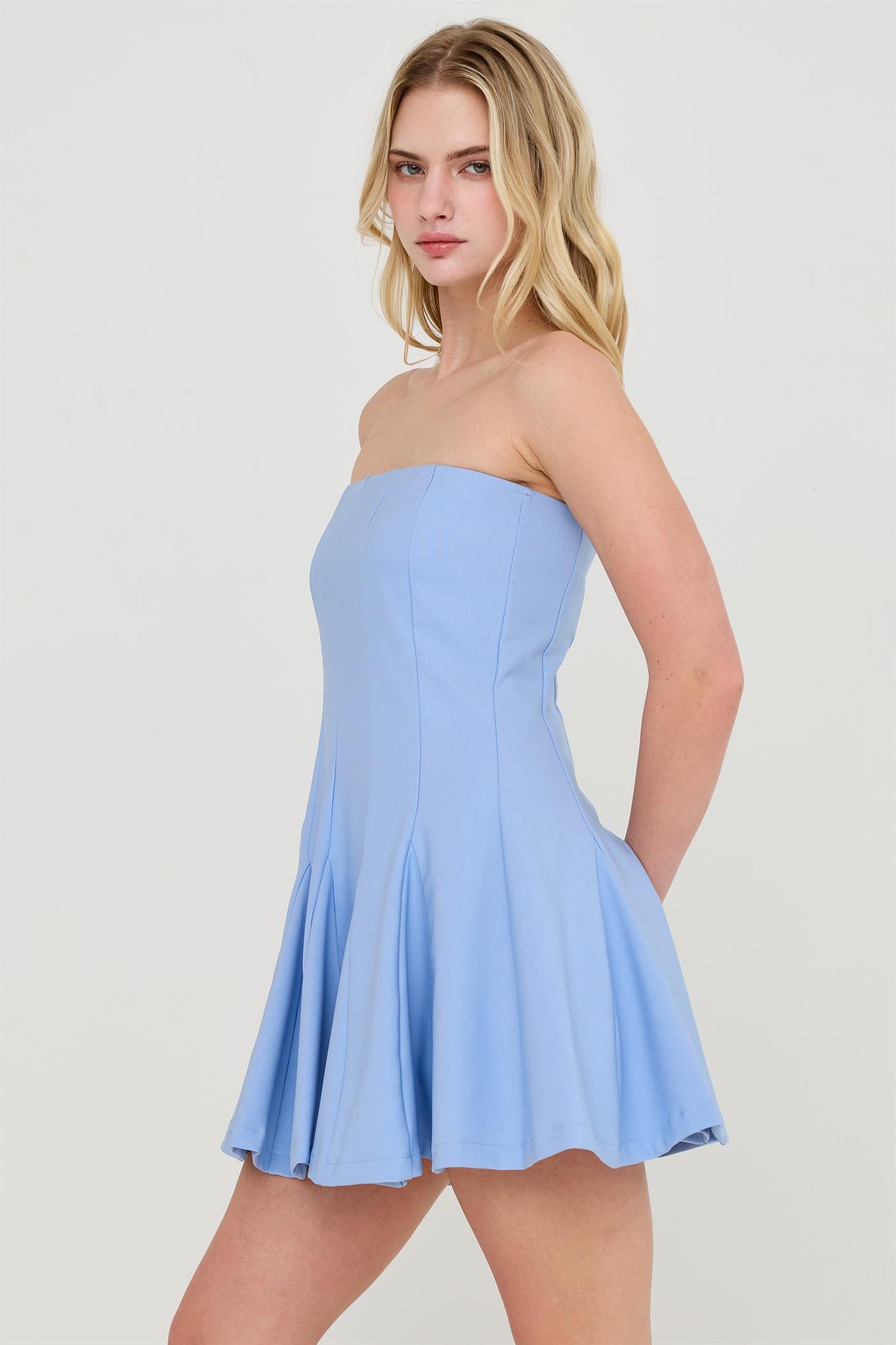 Wholesale Strapless Tube Dress With Godet Dresses HF26A294 BLUE HYFVE
