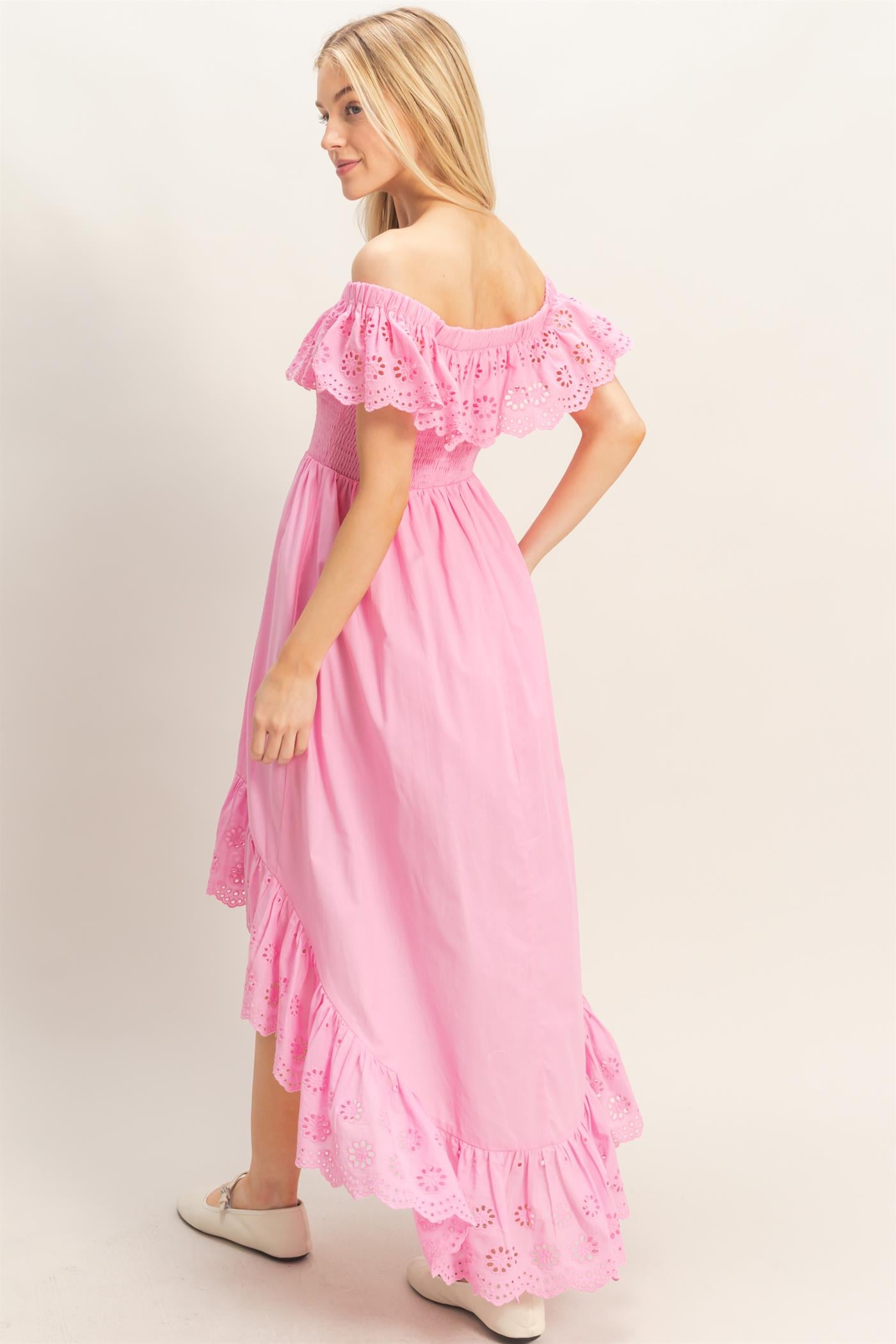 Wholesale Off Shoulder Smocked Dress Dresses HF26C305 PINK HYFVE