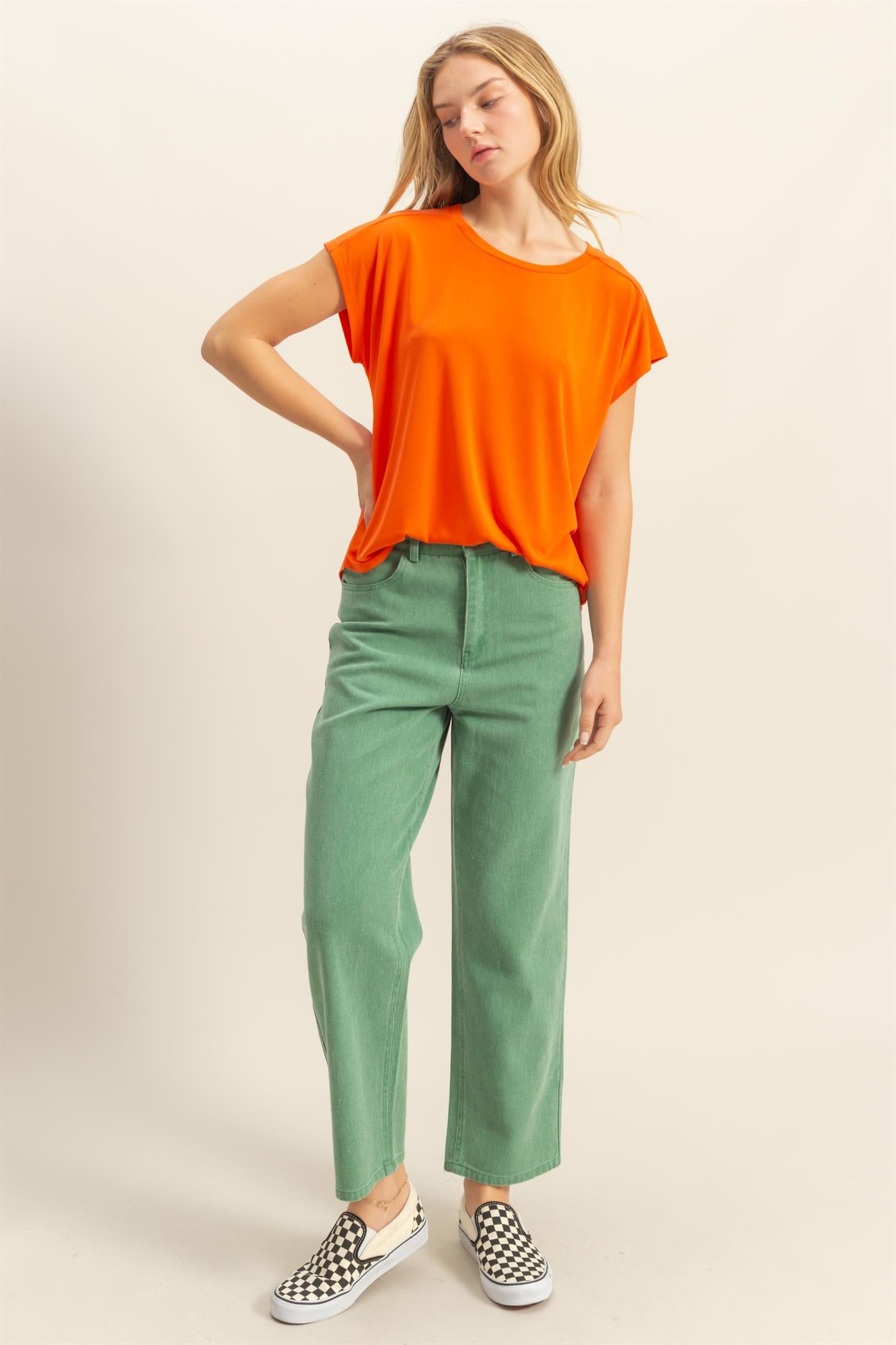 Wholesale Relaxed Dolman Short Sleeve Top Clothing Tops DZ25A902 TOMATO DOUBLE ZERO