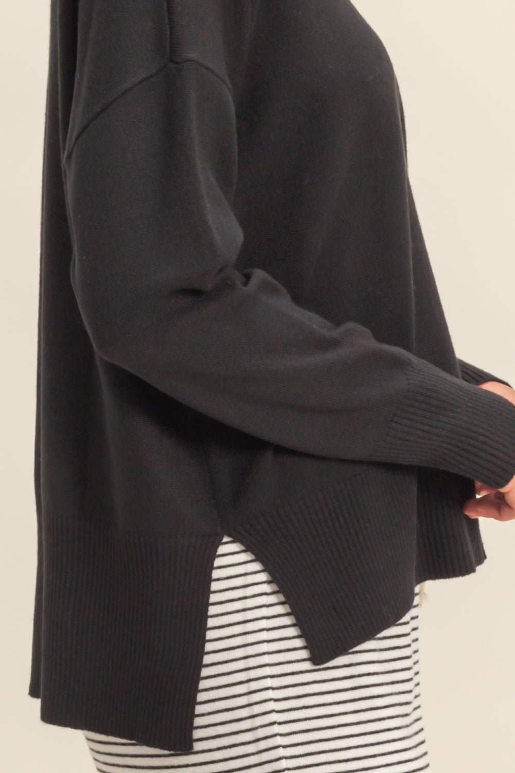 Wholesale Roll Neck Seam Detail Sweater Sweaters DZ26C975 BLACK DOUBLE ZERO