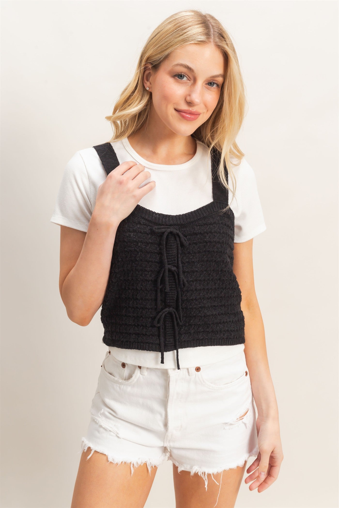 Wholesale Textured Knit Tank Clothing Tops HF26C002 BLACK HYFVE