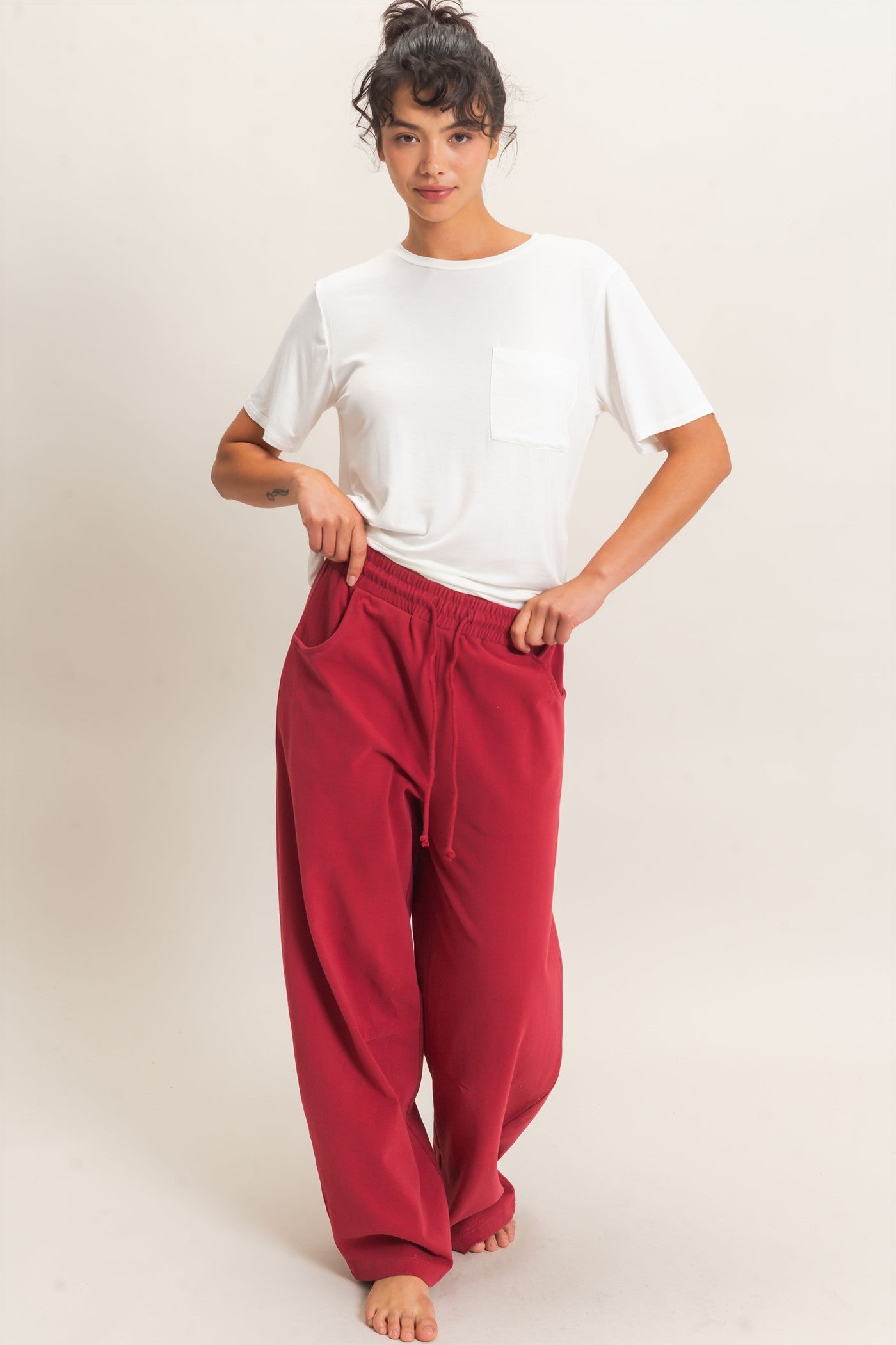 Wholesale Washed Barrel Sweatpants Pants DZ26E379 DARK RED DOUBLE ZERO