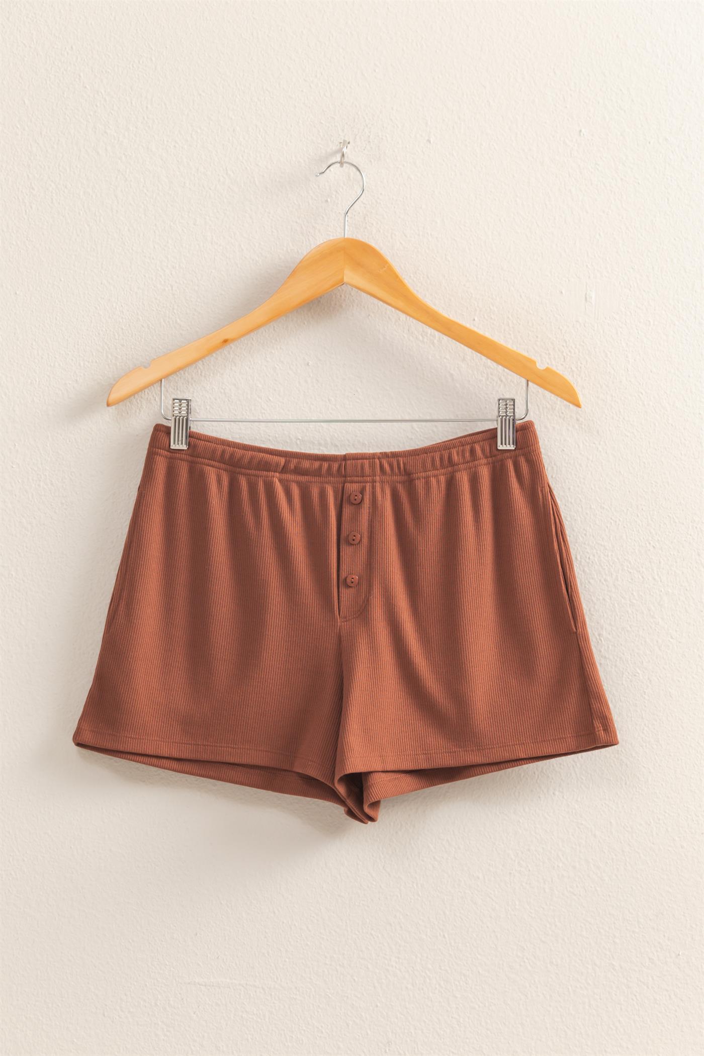 Wholesale High Waist Button Detail Flowy Shorts Shorts DZ25A934 CHESTNUT DOUBLE ZERO