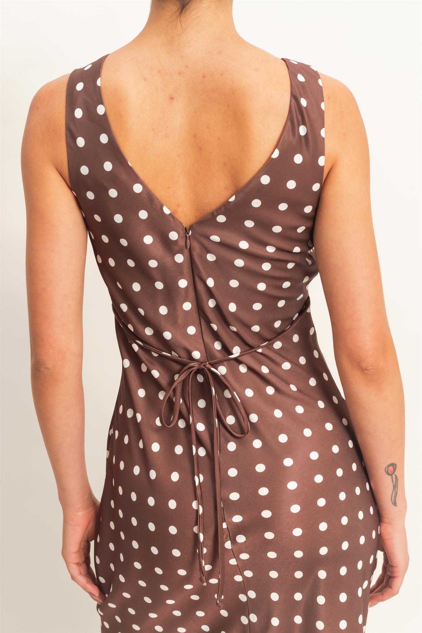 Wholesale Polka Dot Sleeveless Maxi Dress Dresses DZ25E063 CHOCOLATE DOUBLE ZERO
