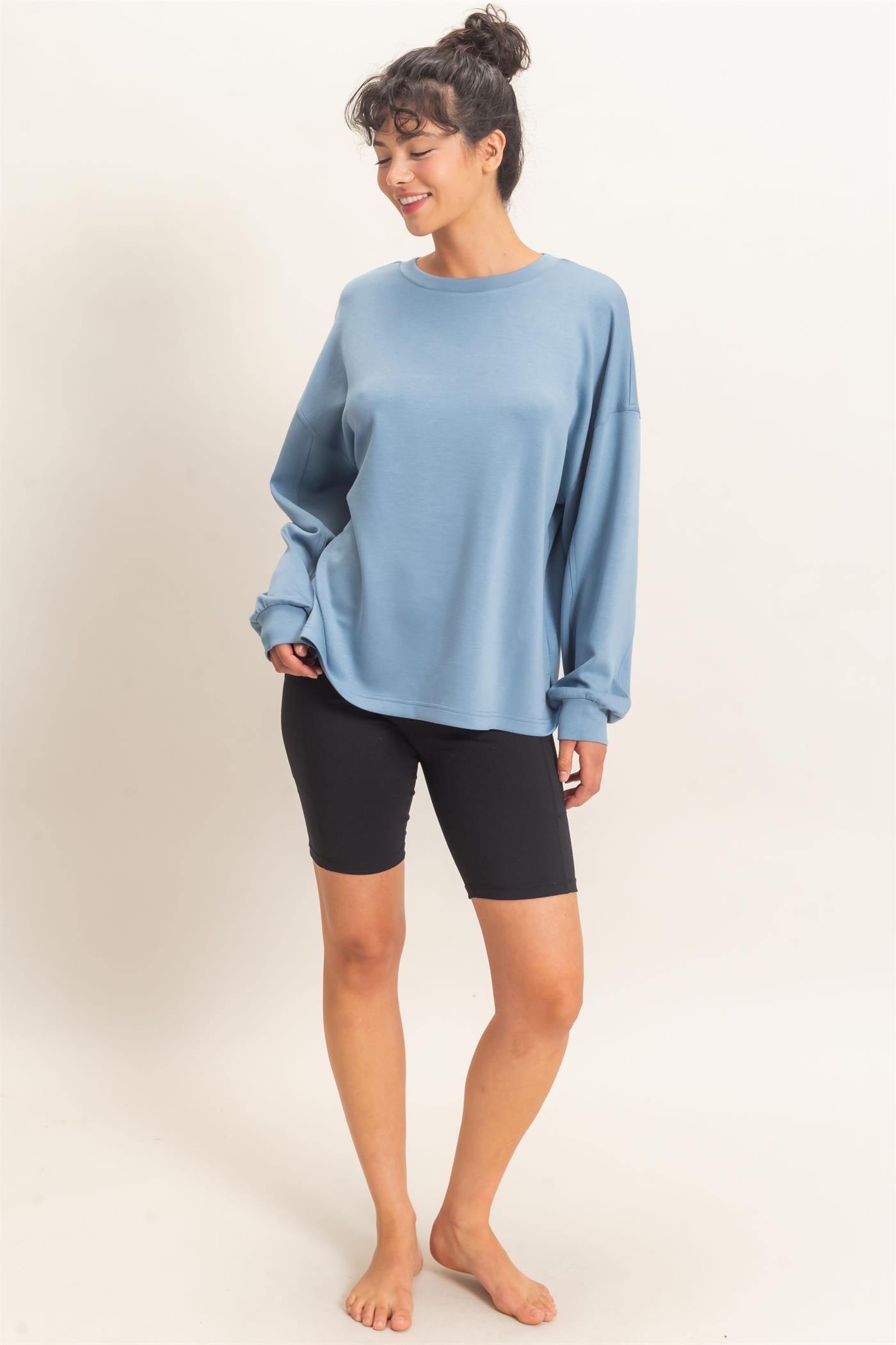 Wholesale Oversized Crew Neck Top Sweatshirts DZ26E388 DUSTY BLUE DOUBLE ZERO