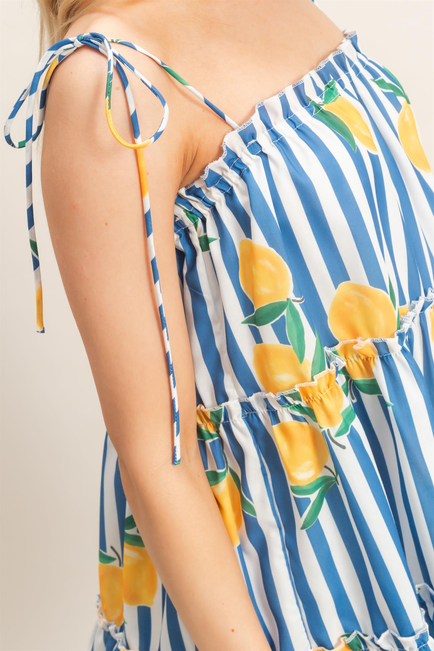 Wholesale Striped Tiered Mini Dress Dresses HF26C319 BLUE HYFVE