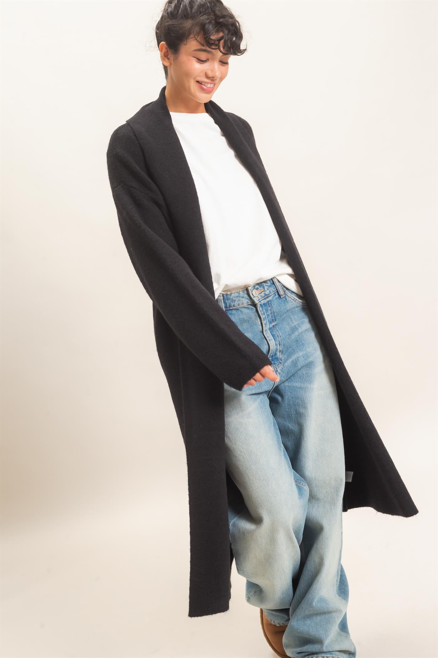 Wholesale Duster Cardigan Sweaters DZ26E267 BLACK DOUBLE ZERO