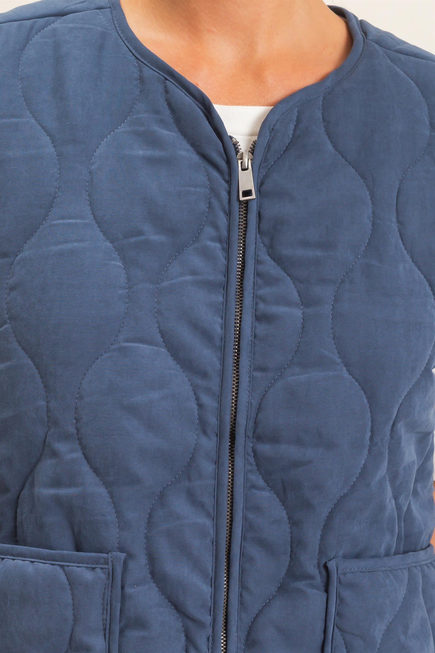 Wholesale Quilted Vest With Pockets Vests DZ26F336 NAVY DOUBLE ZERO