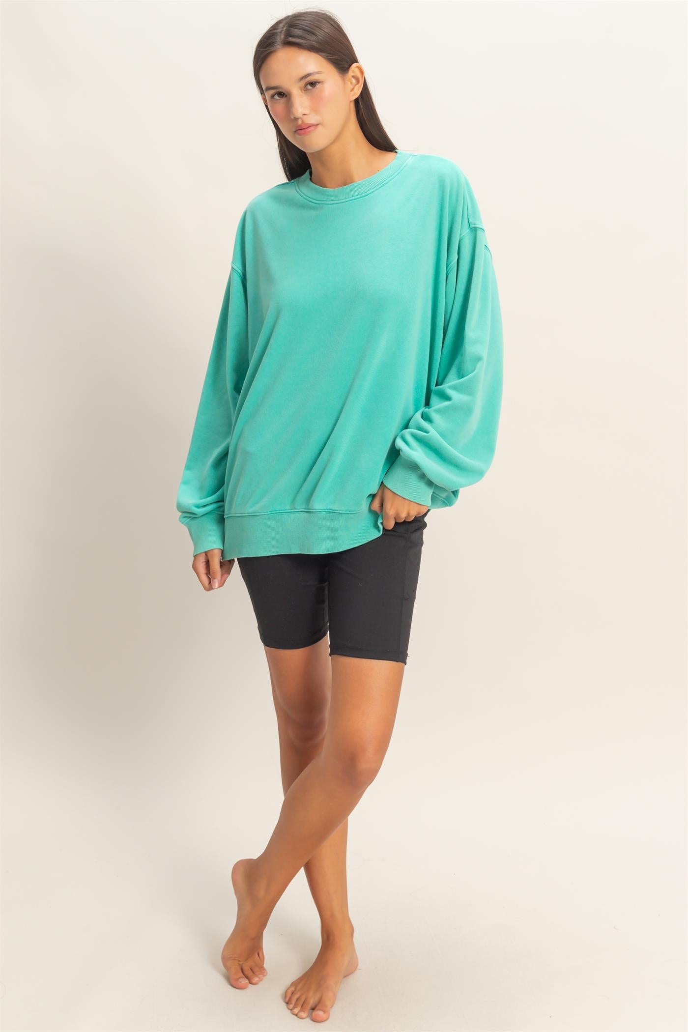Wholesale Mineral Washed Crew Neck Sweatshirt Sweatshirts DZ26A262 TURQUOISE DOUBLE ZERO