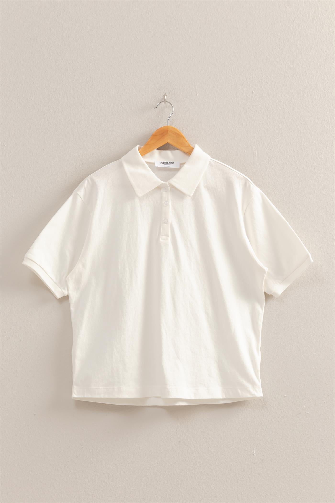 Wholesale Collared Neck Short Sleeve Relaxed Top Polos DZ25C257 OFF WHITE DOUBLE ZERO